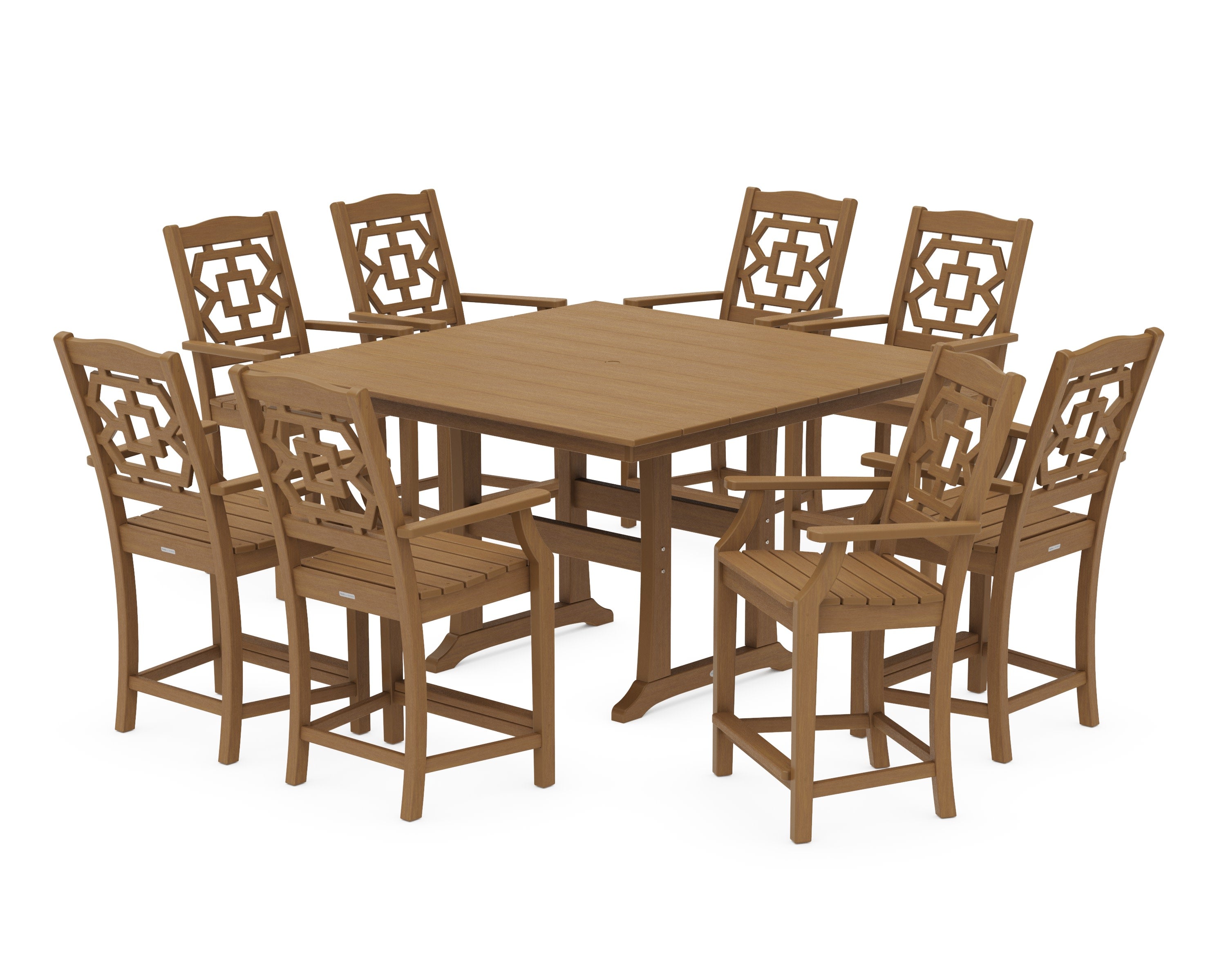 Chinoiserie 9-Piece Square Farmhouse Counter Set with Trestle Legs in Natural