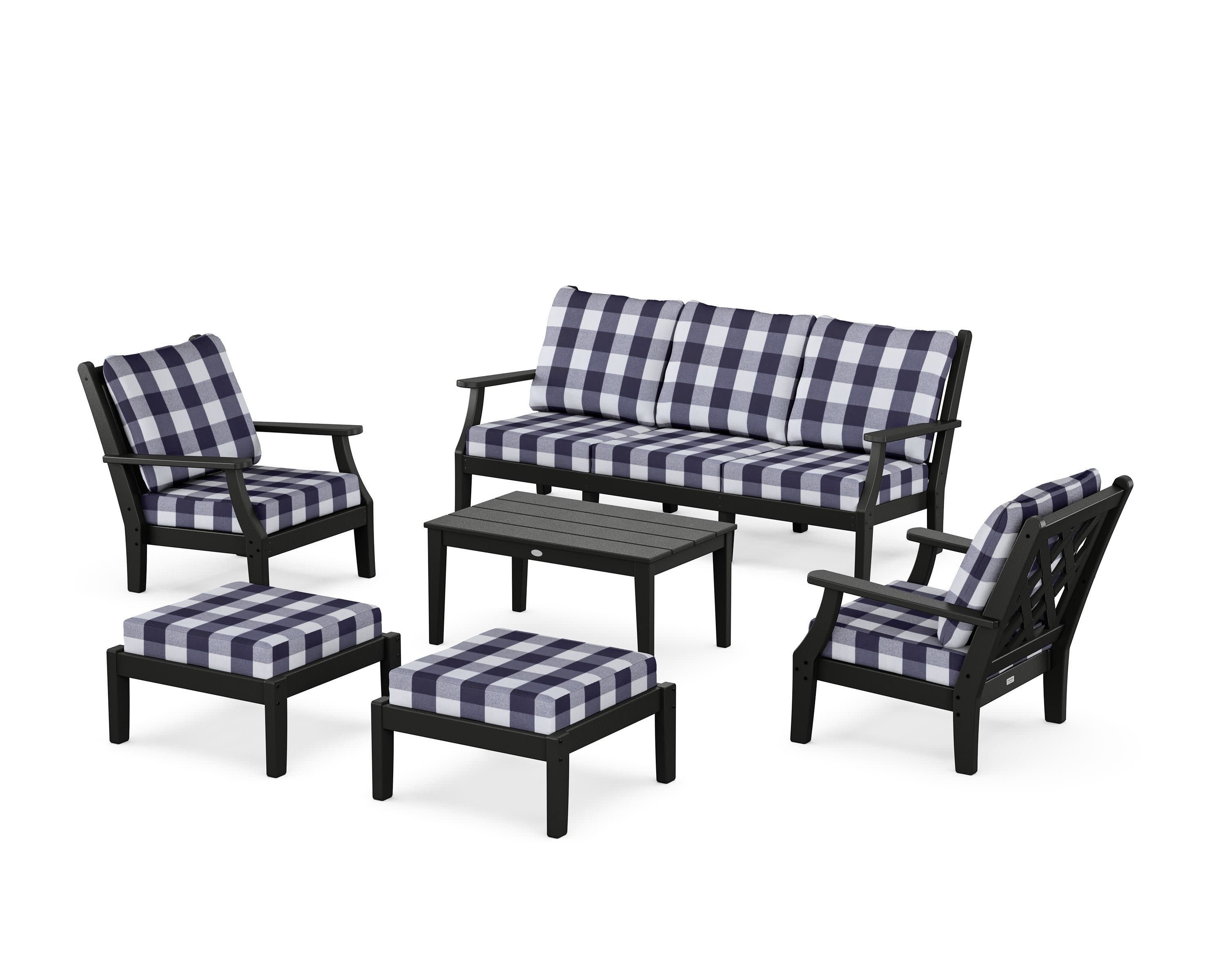 Wovendale 6-Piece Lounge Sofa Set in Black / Buffalo Plaid Navy