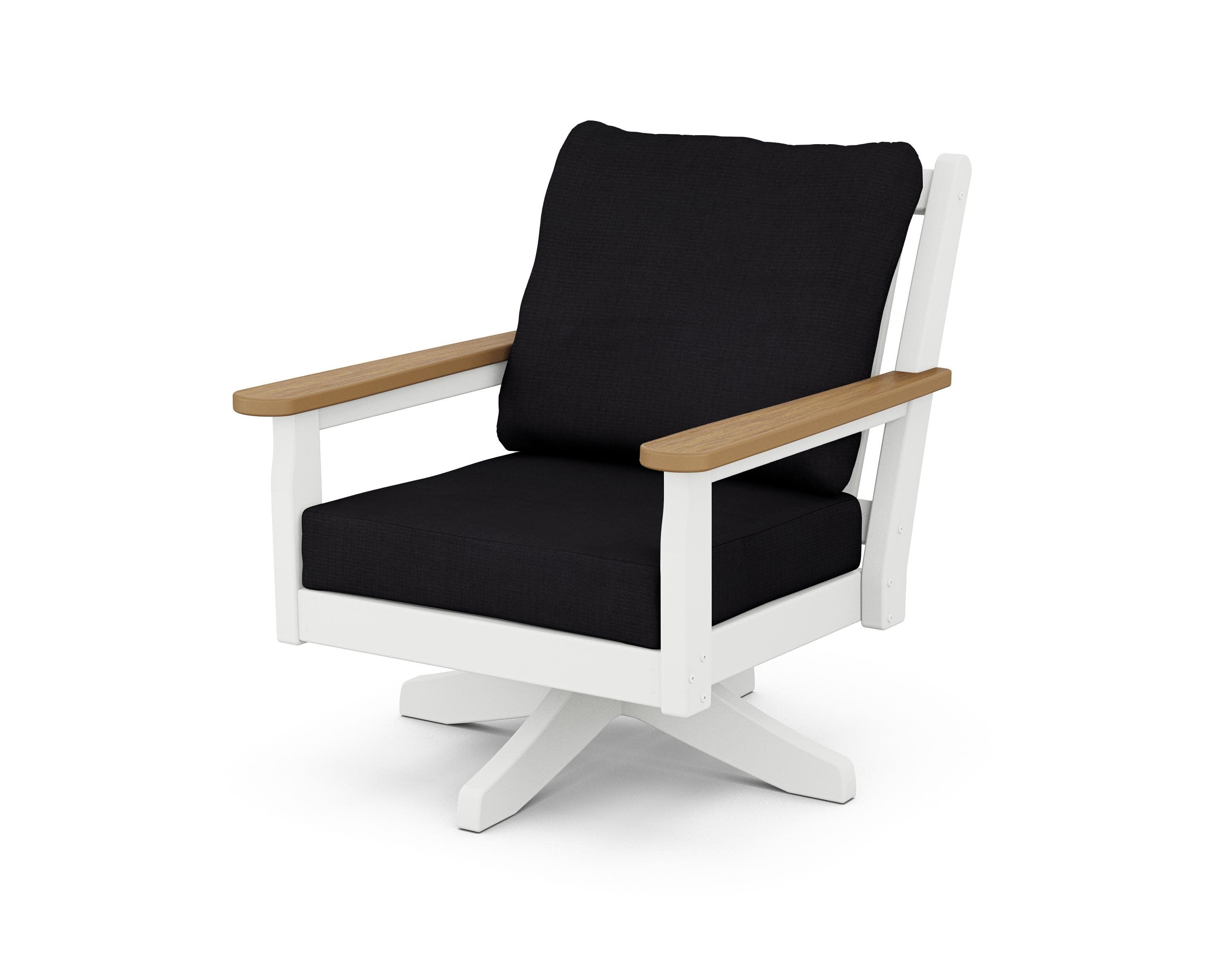 Chippendale Deep Seating Swivel Chair in White / Natural / Midnight Linen