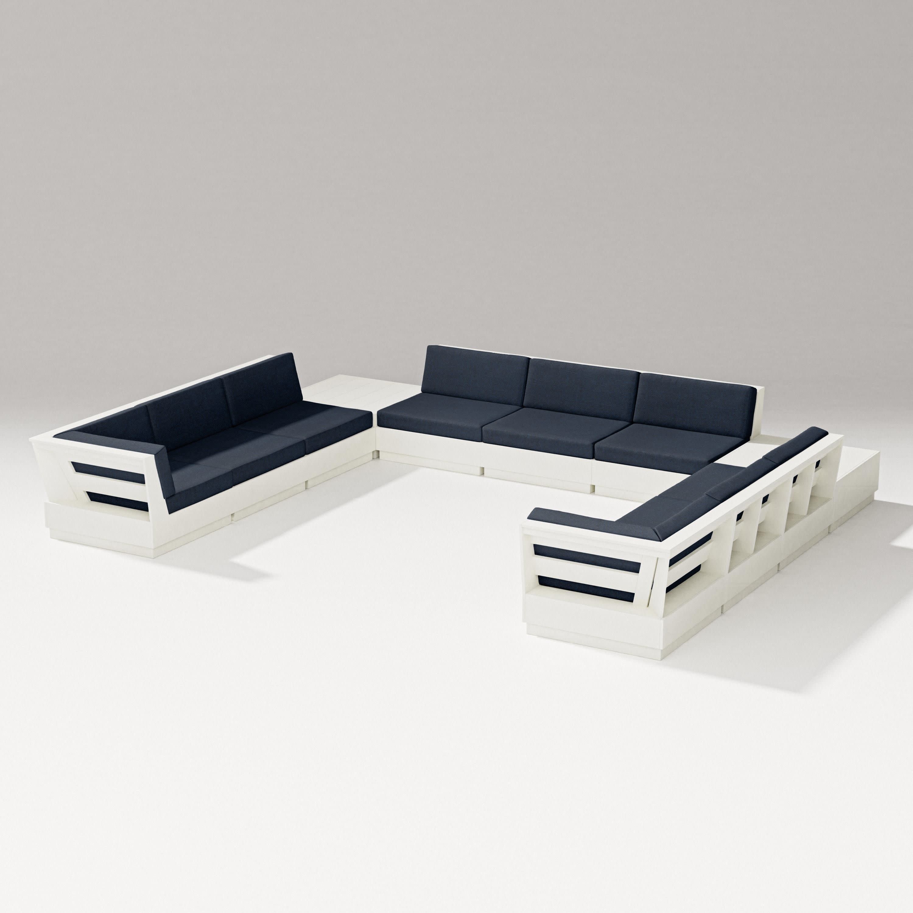 Elevate 11-Piece U-Shaped Sofa Sectional in Vintage White / Marine Indigo