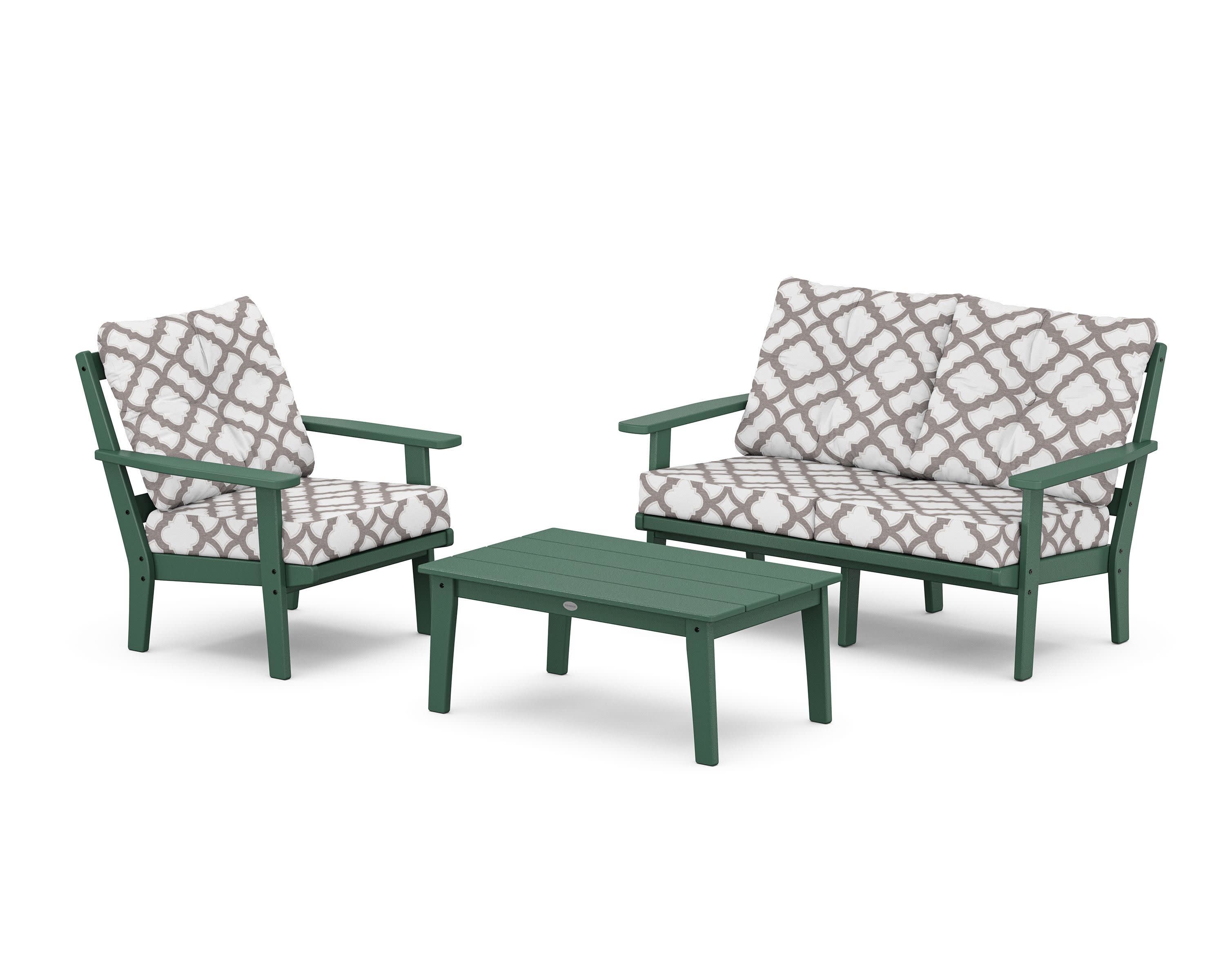 Oxford 3-Piece Deep Seating Set with Loveseat in Green / Trellis Grey Mist