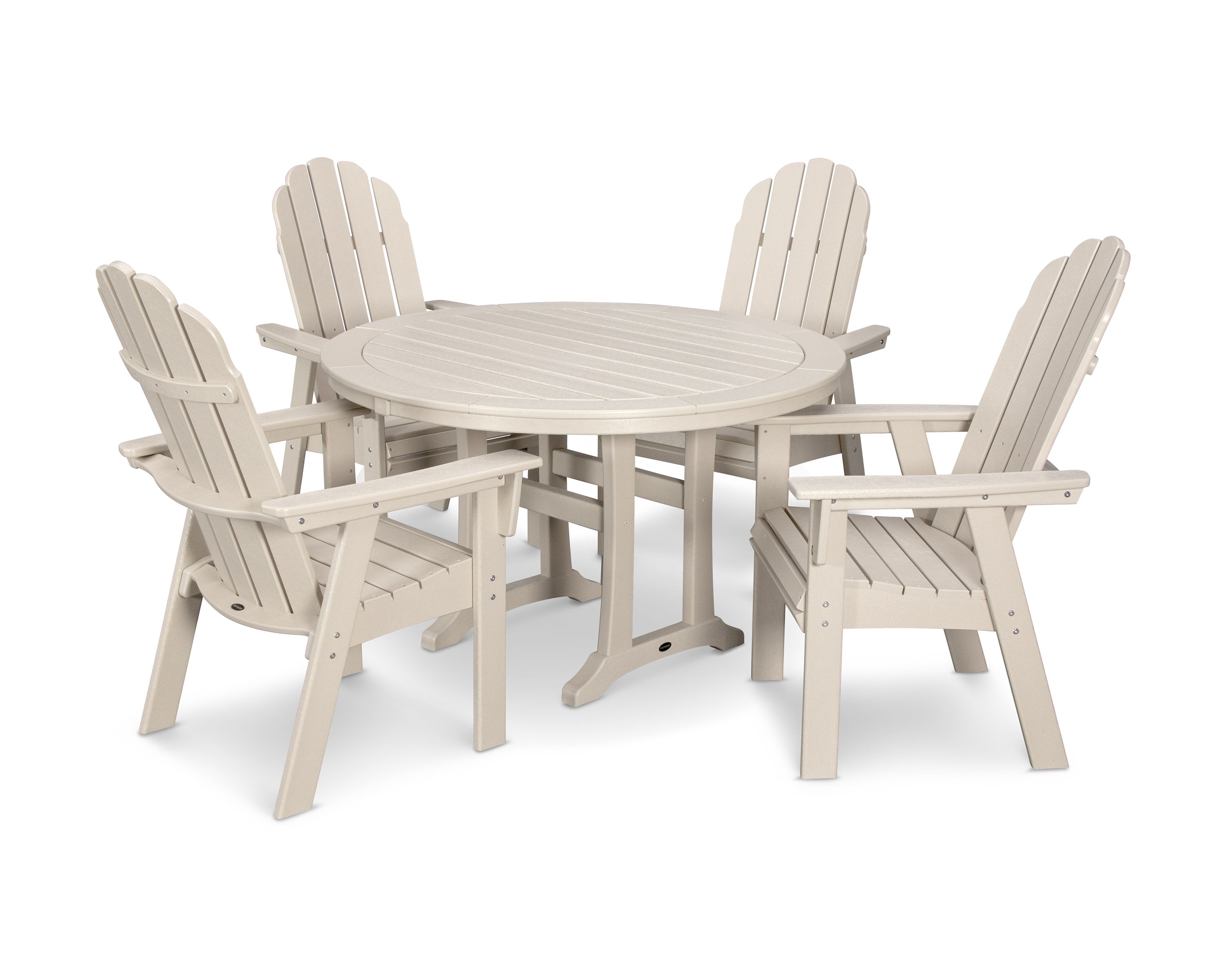 Vineyard Curveback Adirondack 5-Piece Nautical Trestle Dining Set in Sand