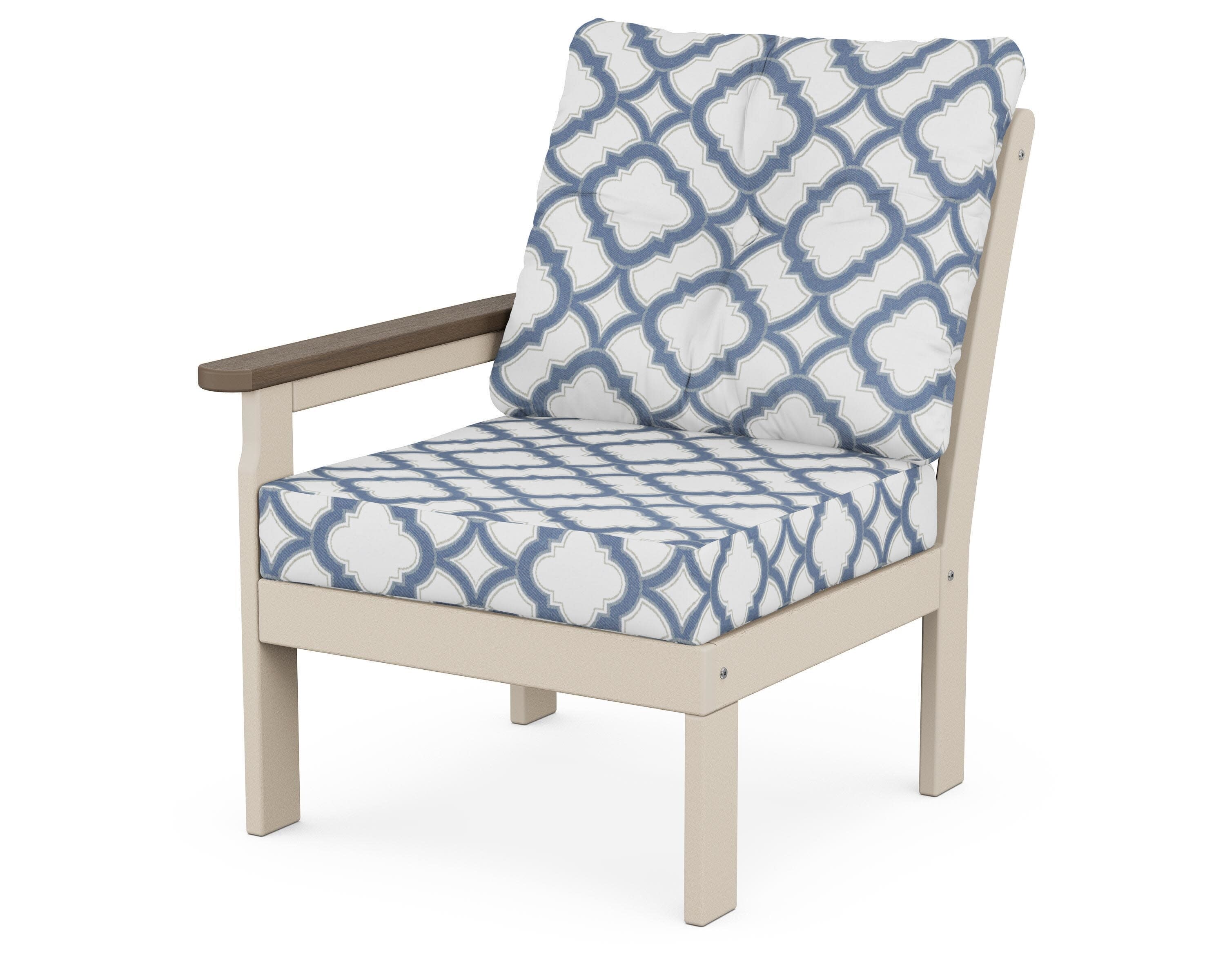 Vineyard Modular Left Arm Chair in Sand / Kona / Trellis Sky Blue