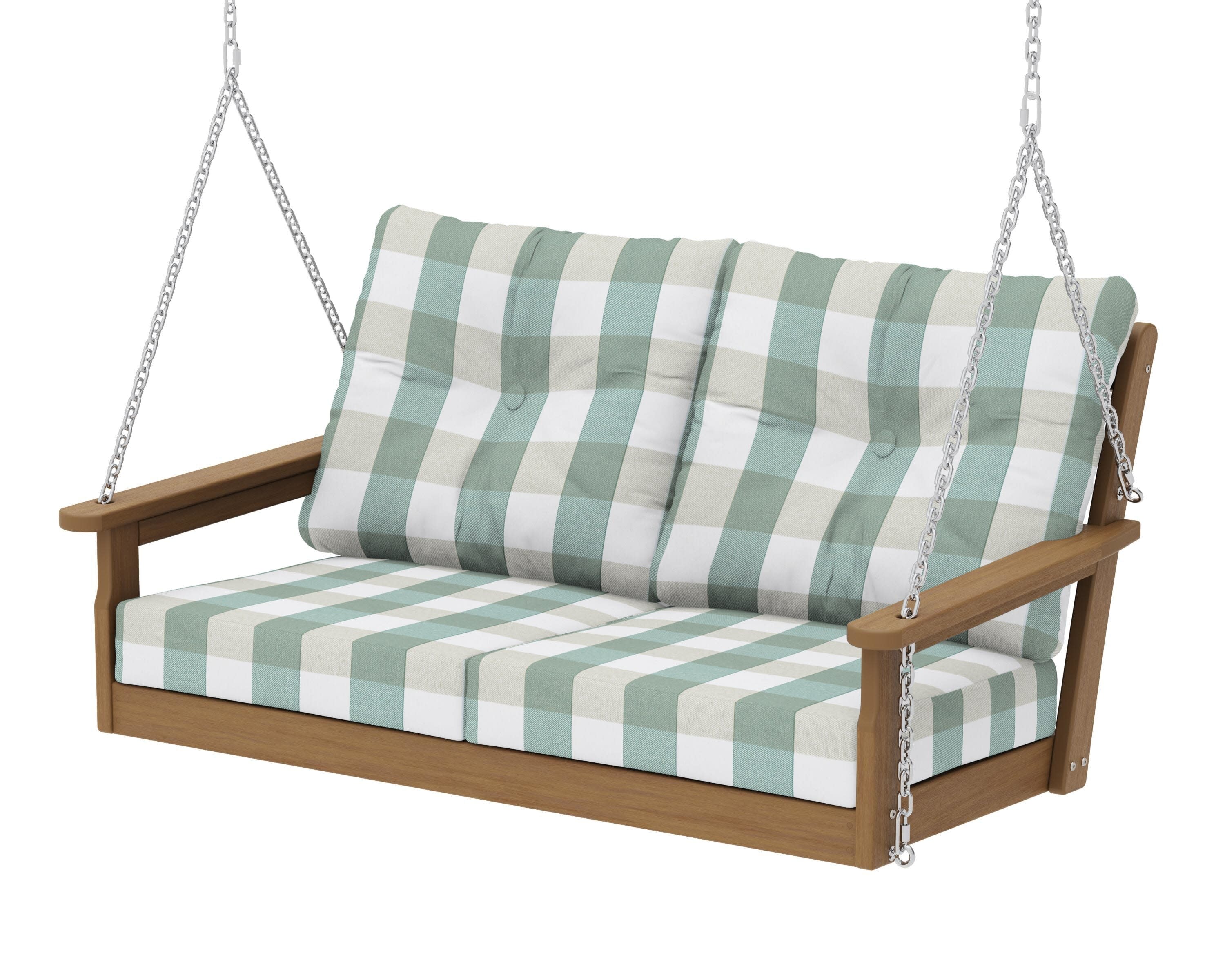 Vineyard Deep Seating Swing in Natural / Buffalo Plaid Glacier Spa