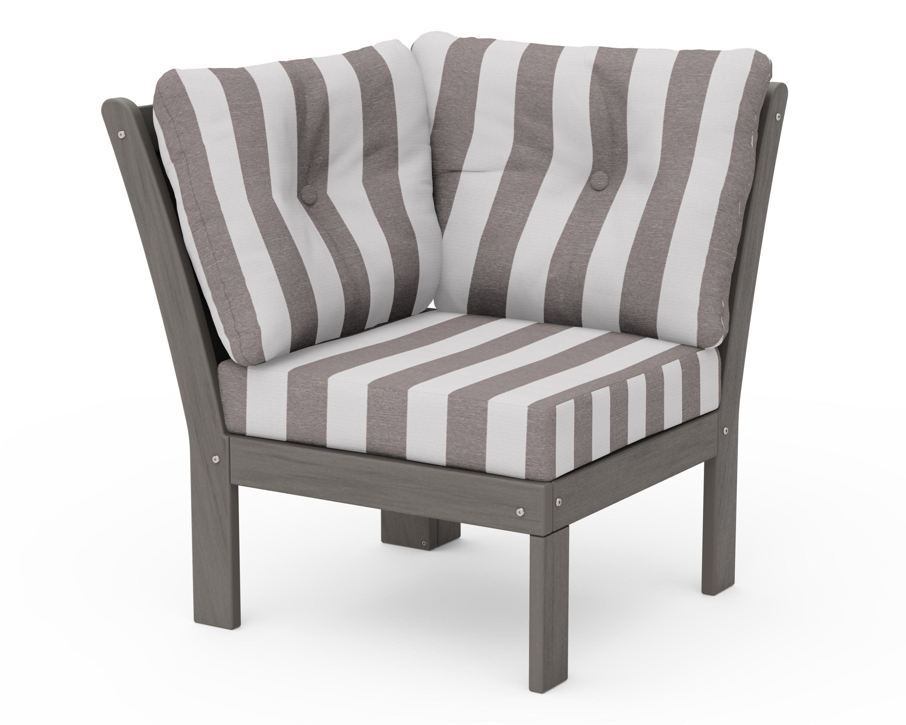 Vineyard Modular Corner Chair in Driftwood / Cabana Stripe Grey Mist