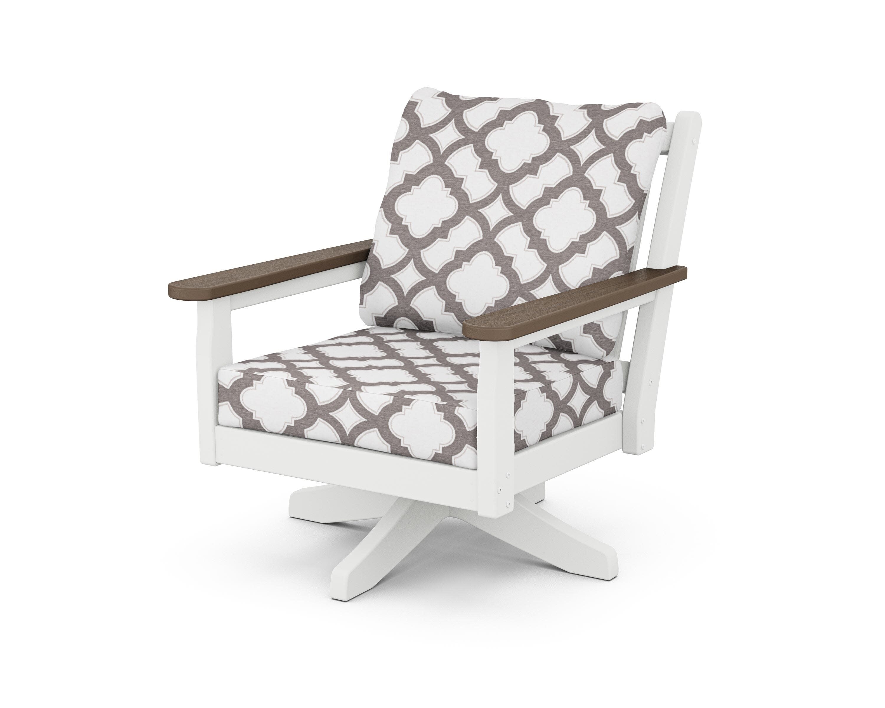 Chippendale Deep Seating Swivel Chair in White / Kona / Trellis Grey Mist