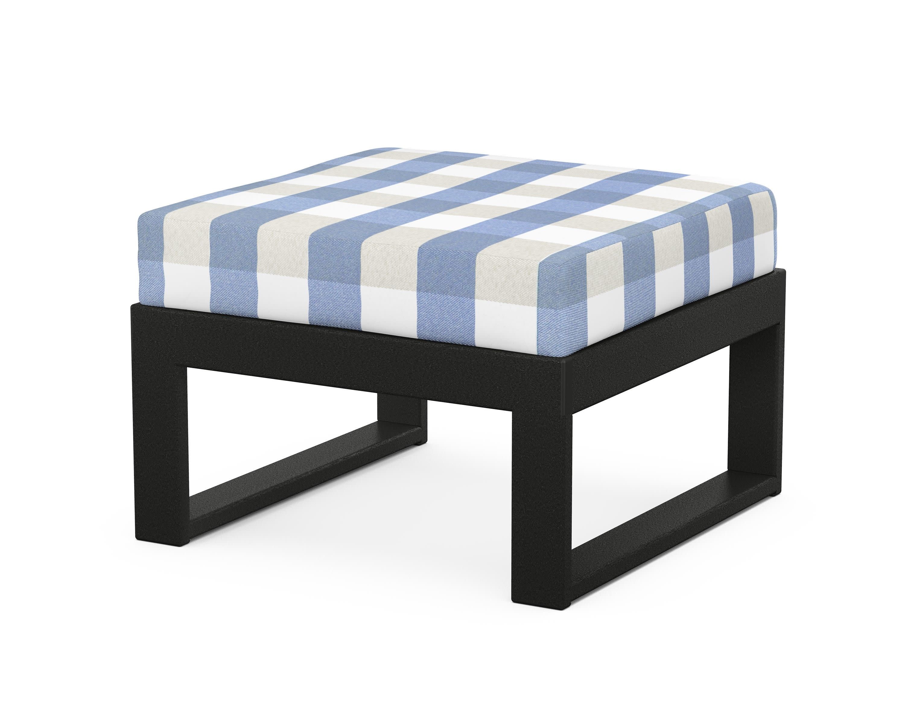 Modular Ottoman - Modern in Black / Buffalo Plaid Sky Blue