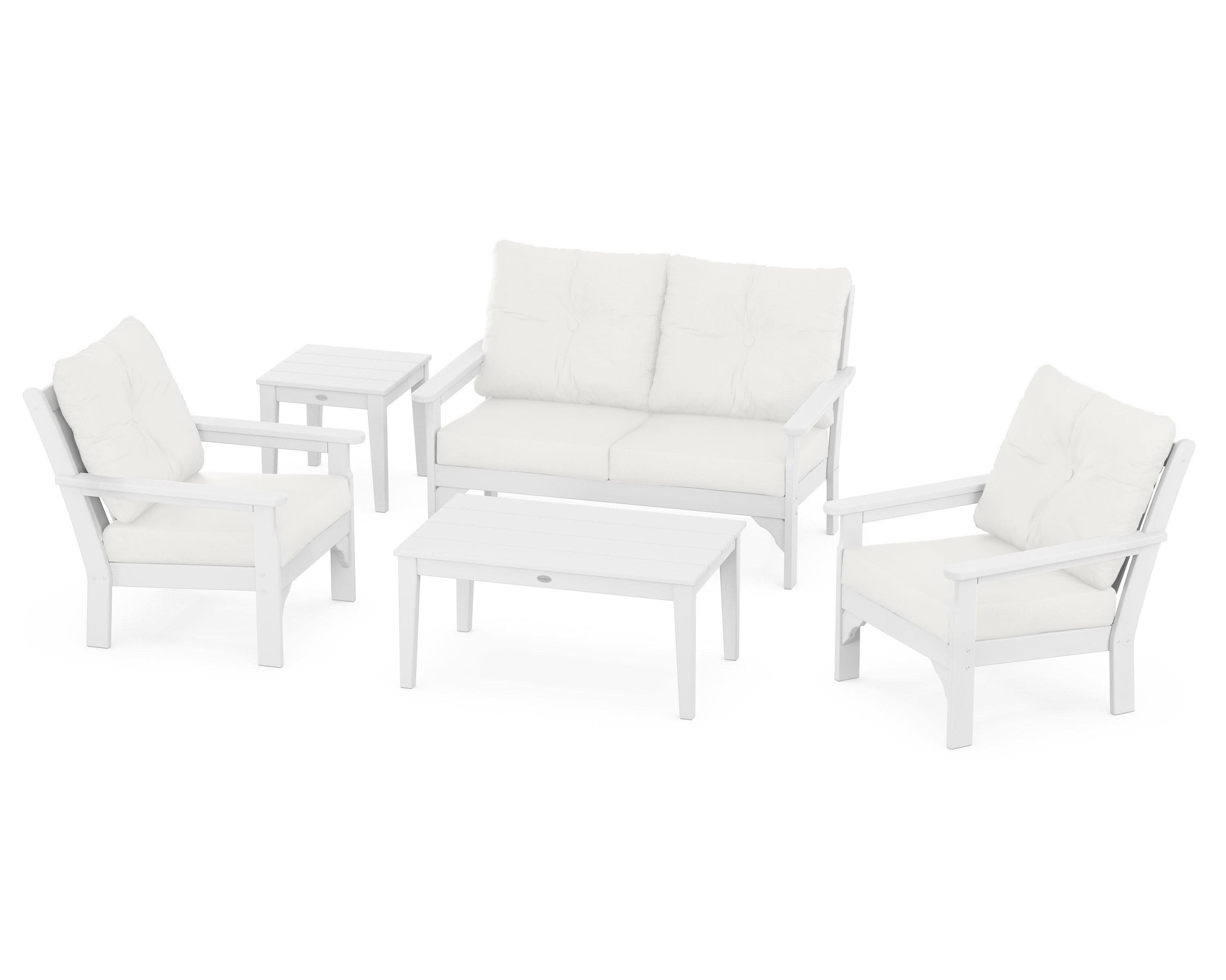Vineyard 5-Piece Deep Seating Set in White / Natural Linen