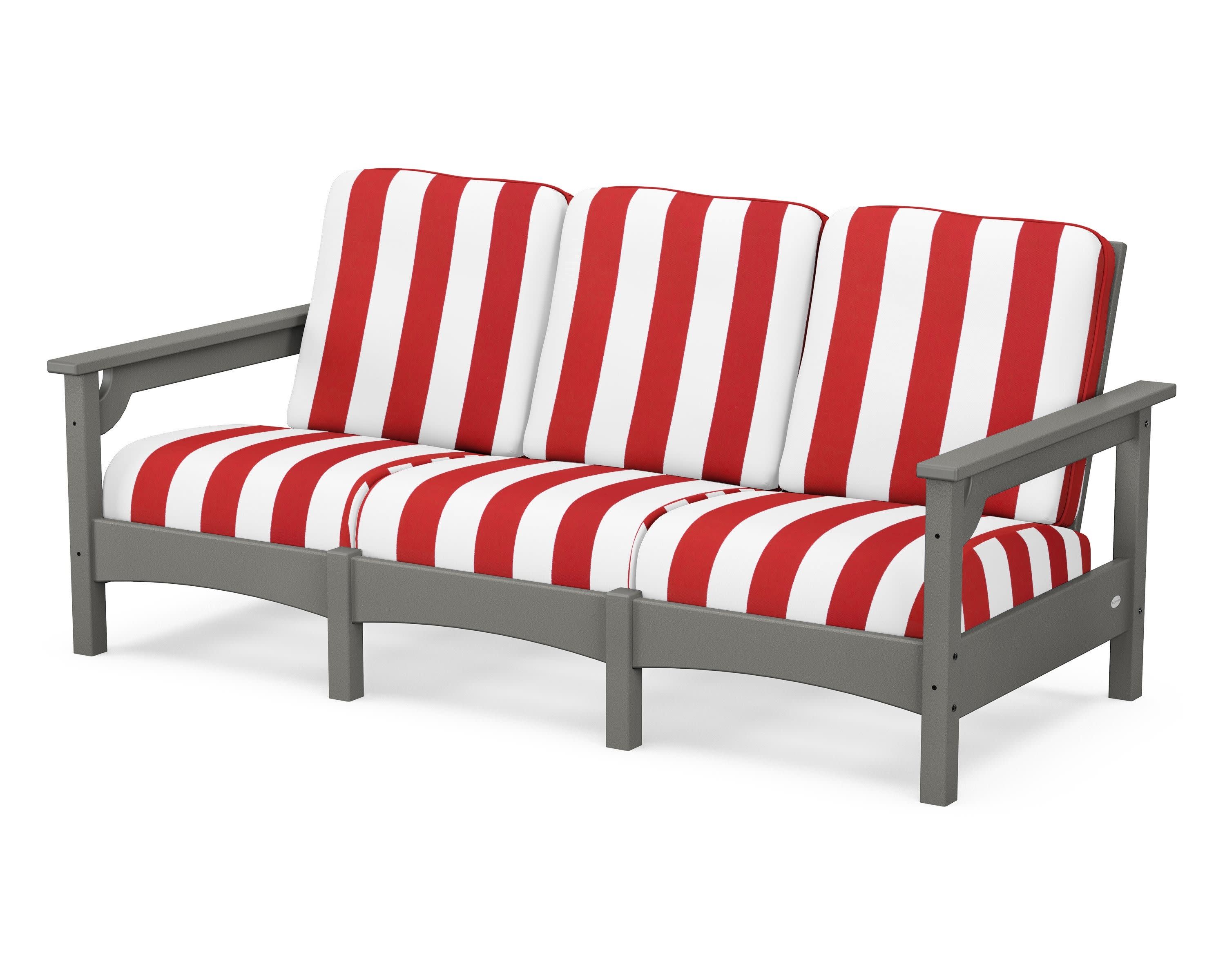 Club Sofa in Slate Grey / Cabana Stripe Crimson