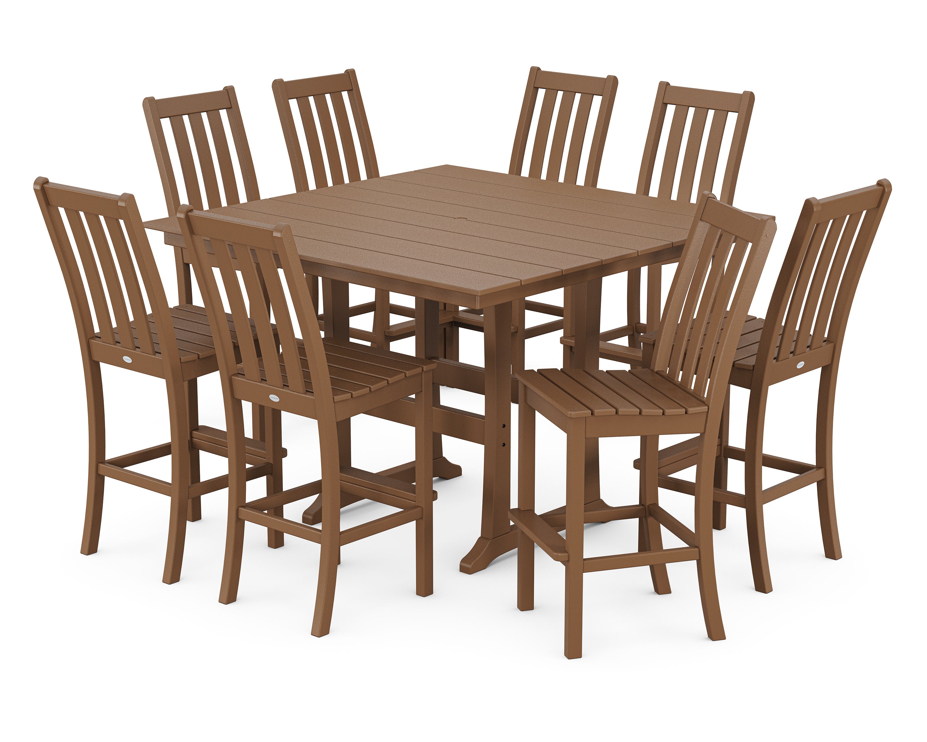 Vineyard 9-Piece Farmhouse Trestle Bar Set in Teak