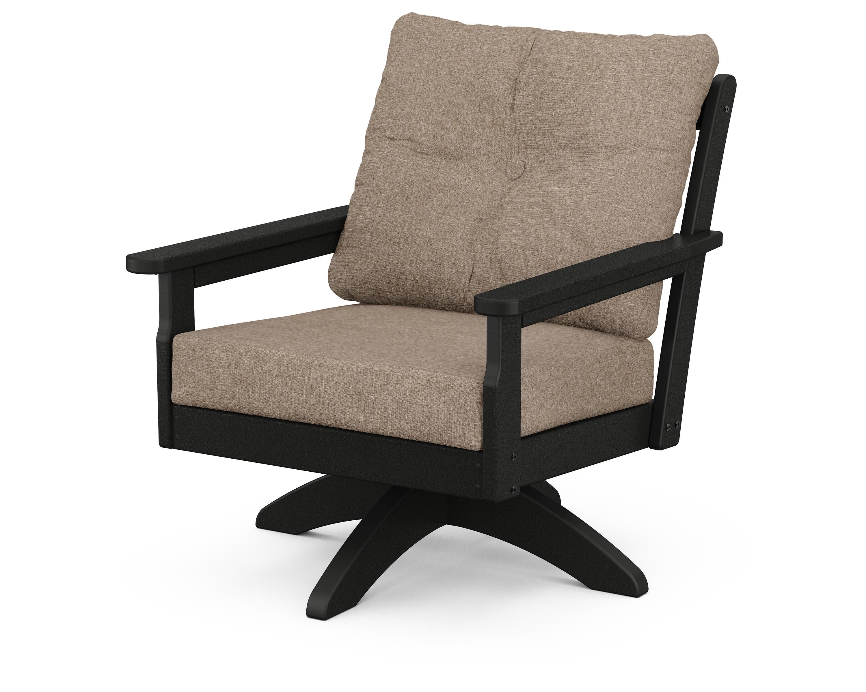 Vineyard Deep Seating Swivel Chair in Black / Spiced Burlap