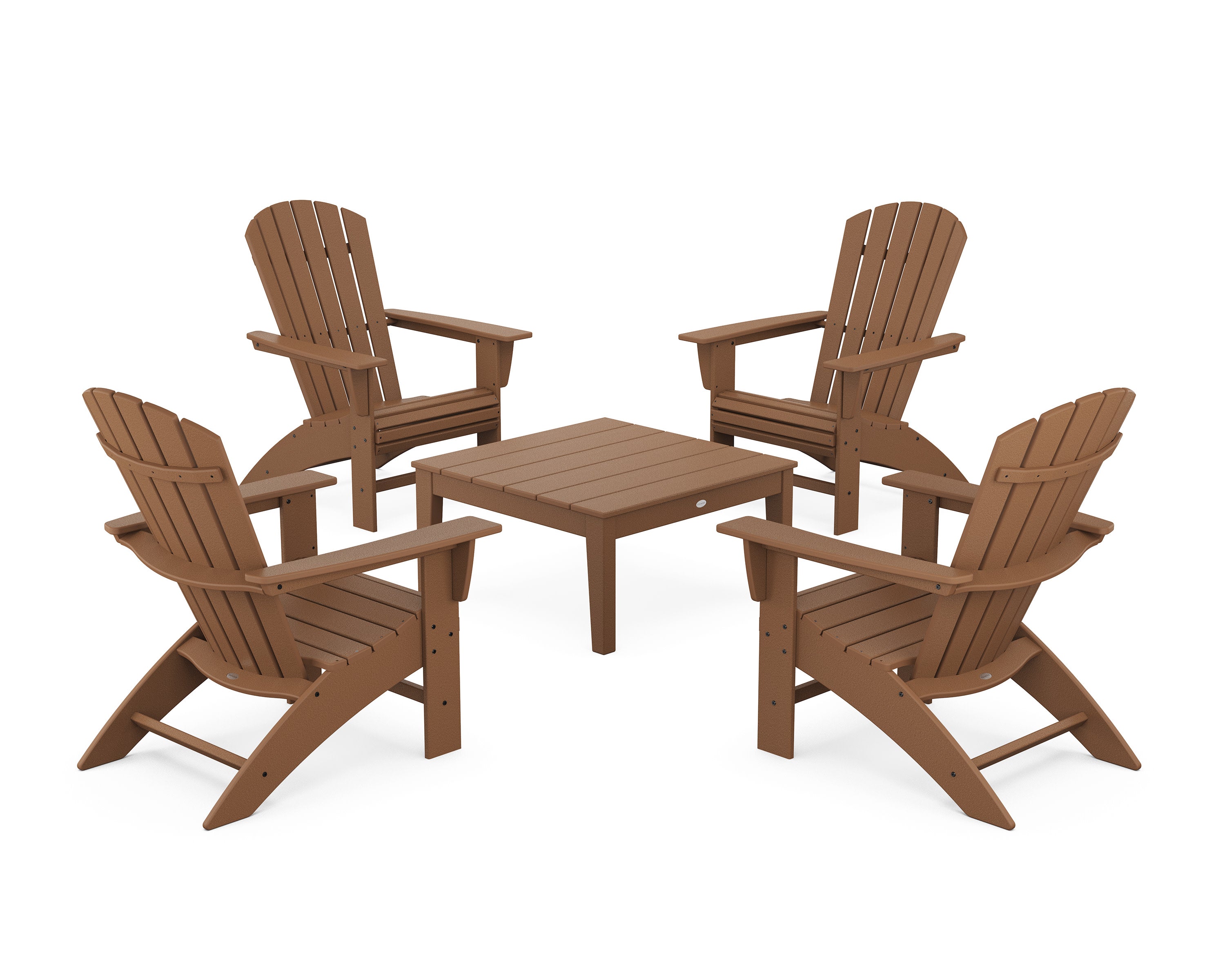 5-Piece Nautical Curveback Adirondack Chair Conversation Set with 36" Conversation Table in Teak
