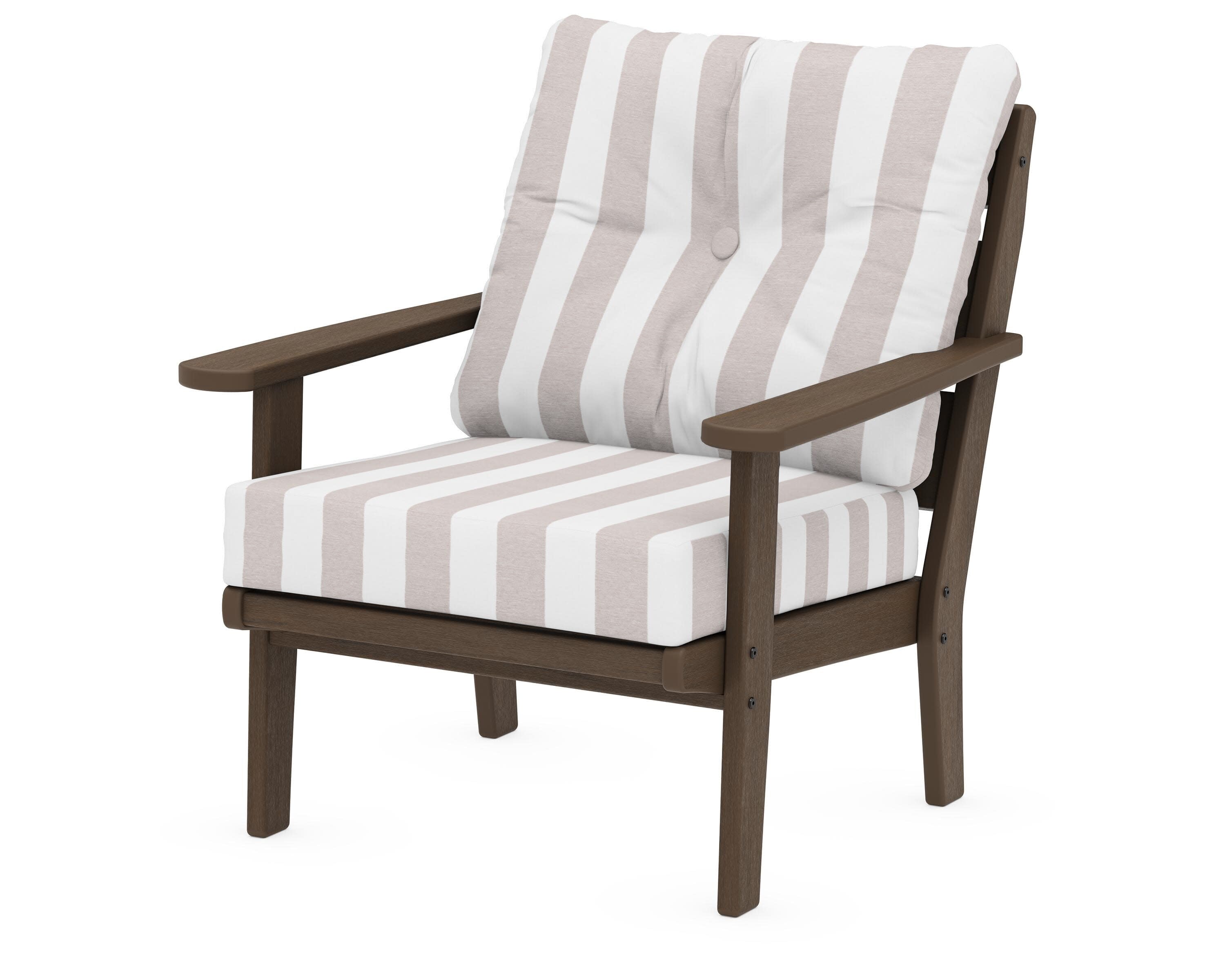 Lakeside Deep Seating Chair in Kona / Cabana Stripe Dune Burlap