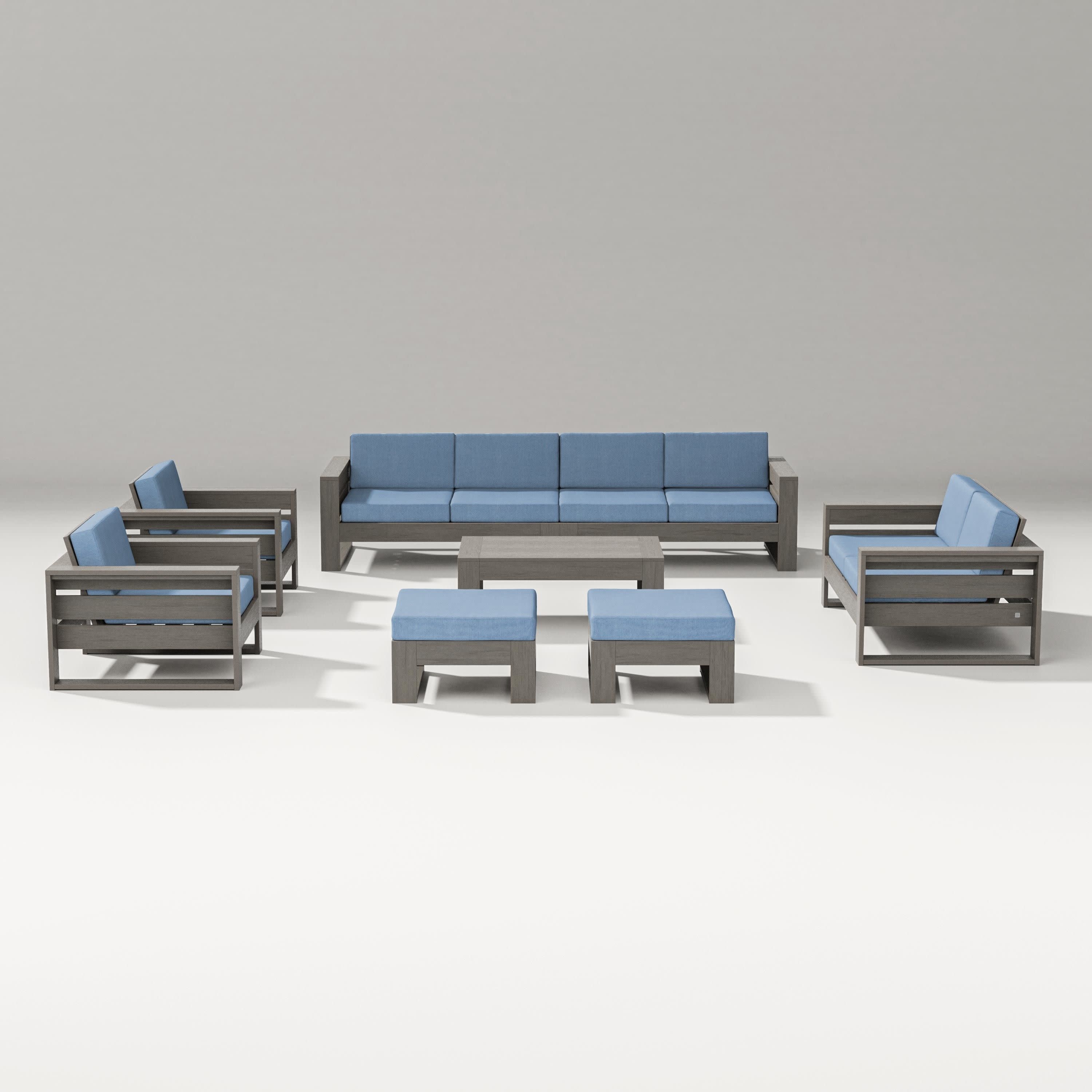 Latitude 8-Piece Lounge Sofa Set in Driftwood / Sky Blue
