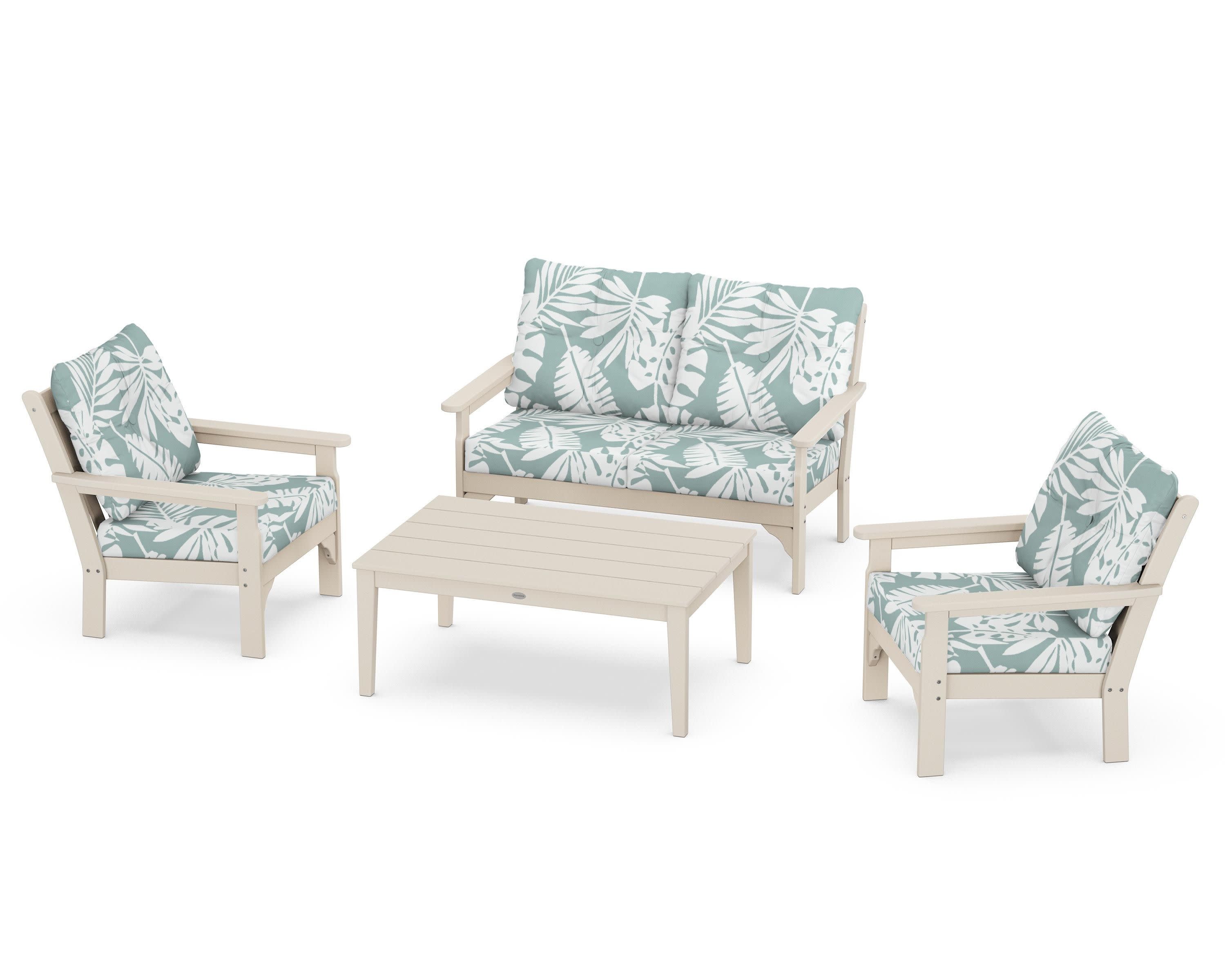 Vineyard 4-Piece Deep Seating Set in Sand / Leaf Glacier Spa