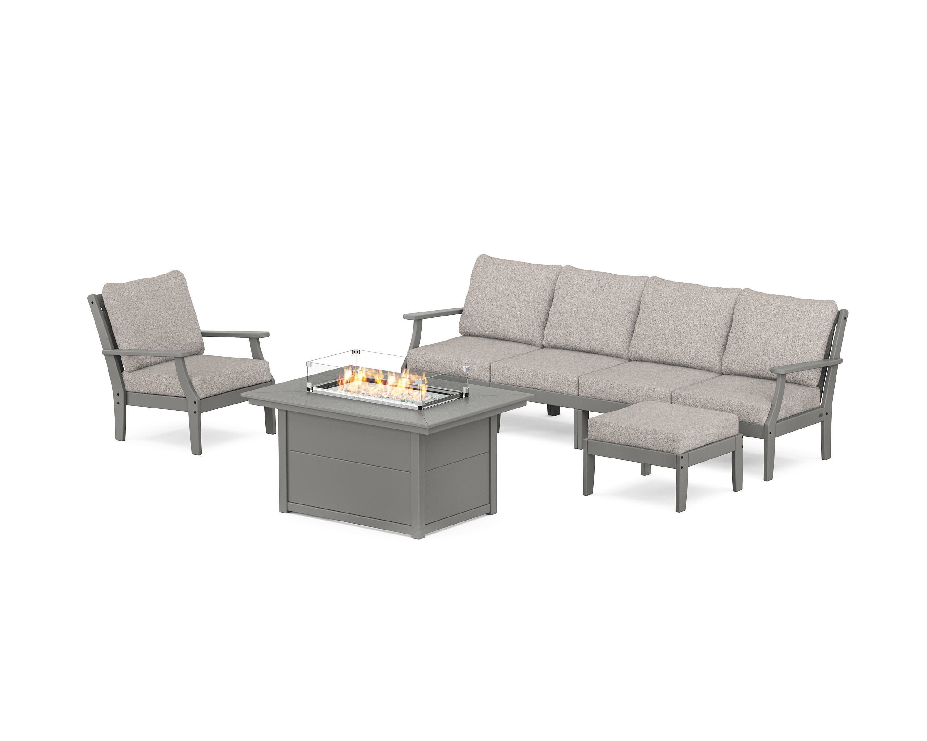 Braxton Sectional Lounge and Fire Pit Set in Slate Grey / Weathered Tweed