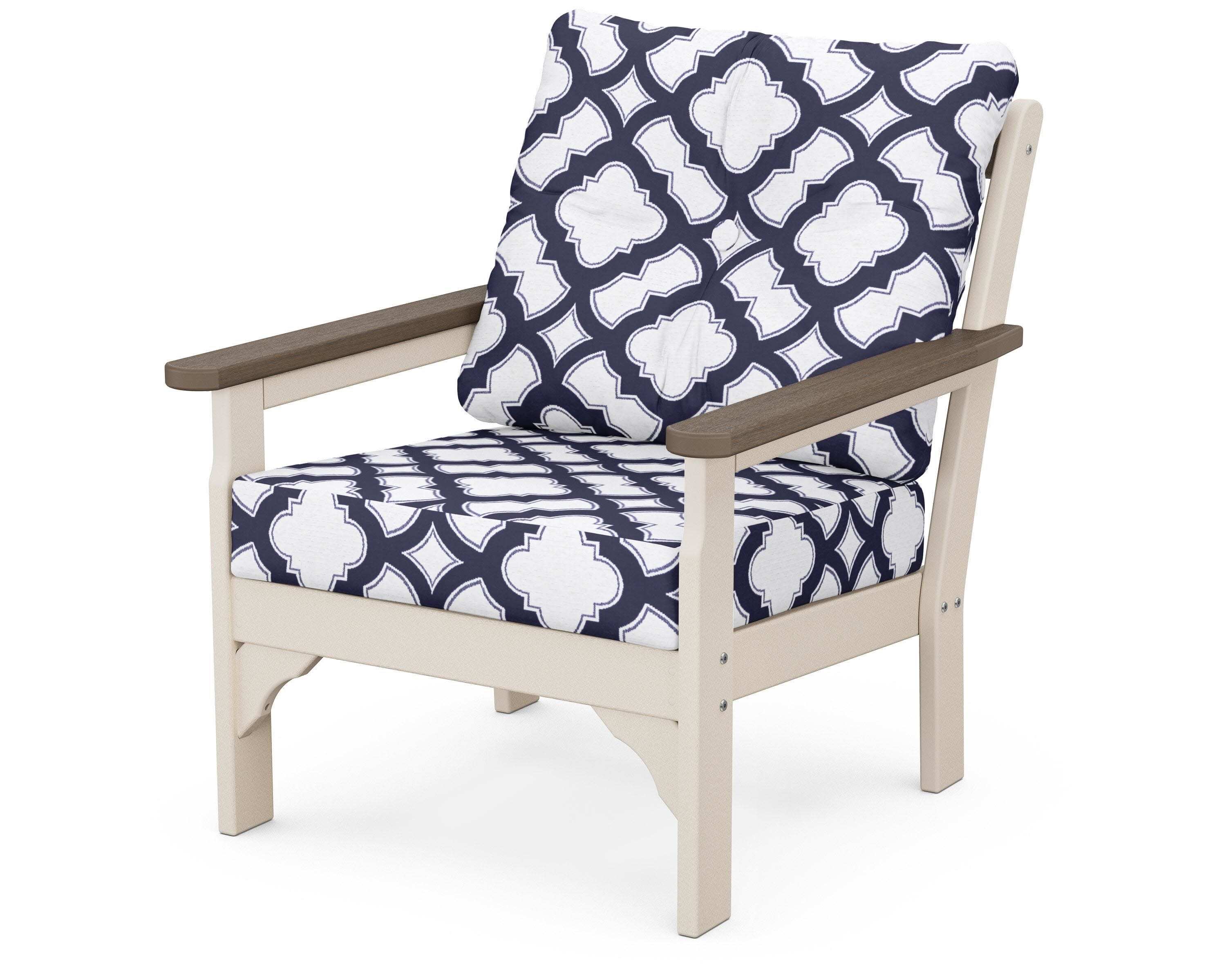 Vineyard Deep Seating Chair in Sand / Kona / Trellis Navy