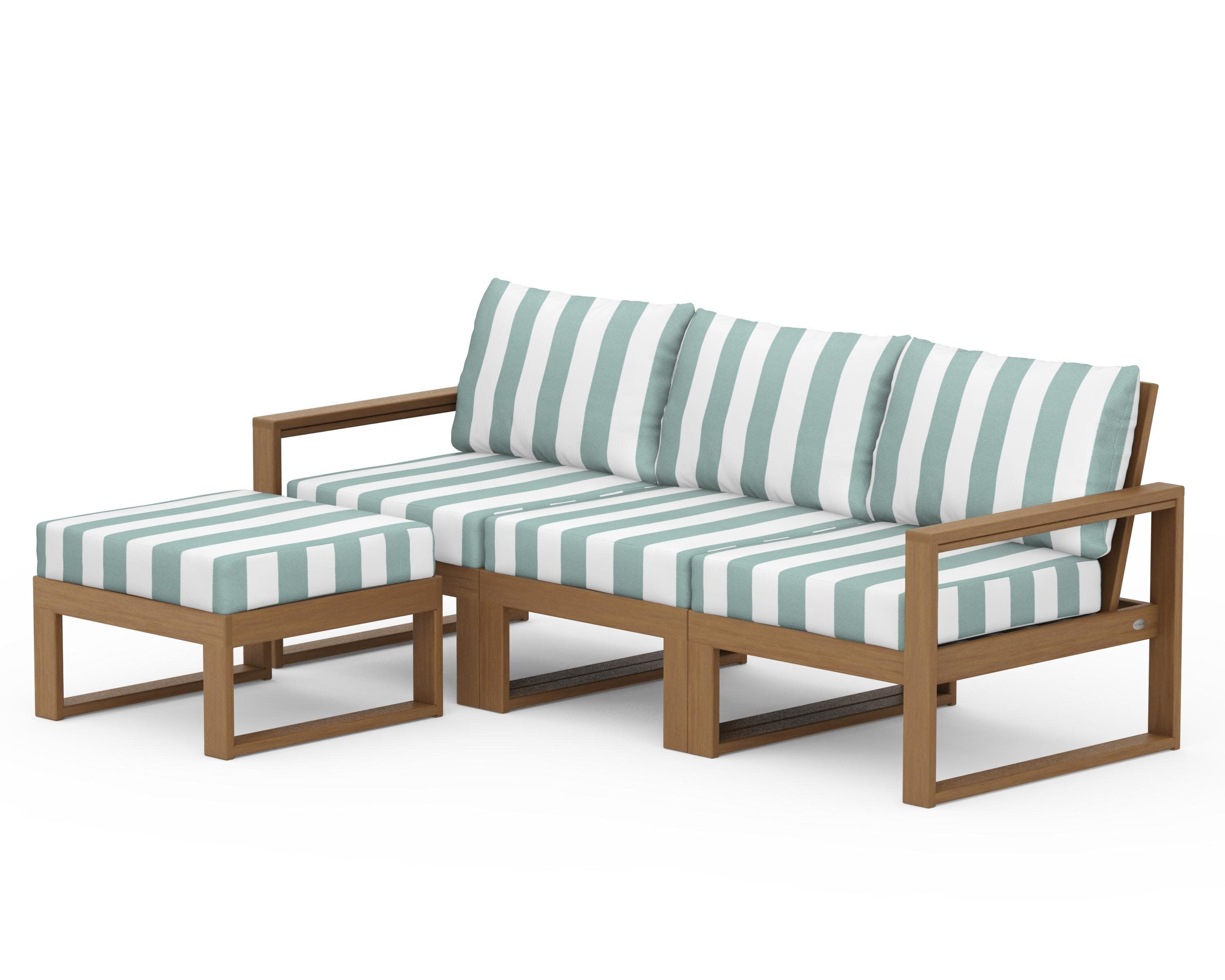 EDGE 4-Piece Modular Deep Seating Set with Ottoman in Natural / Cabana Stripe Glacier Spa