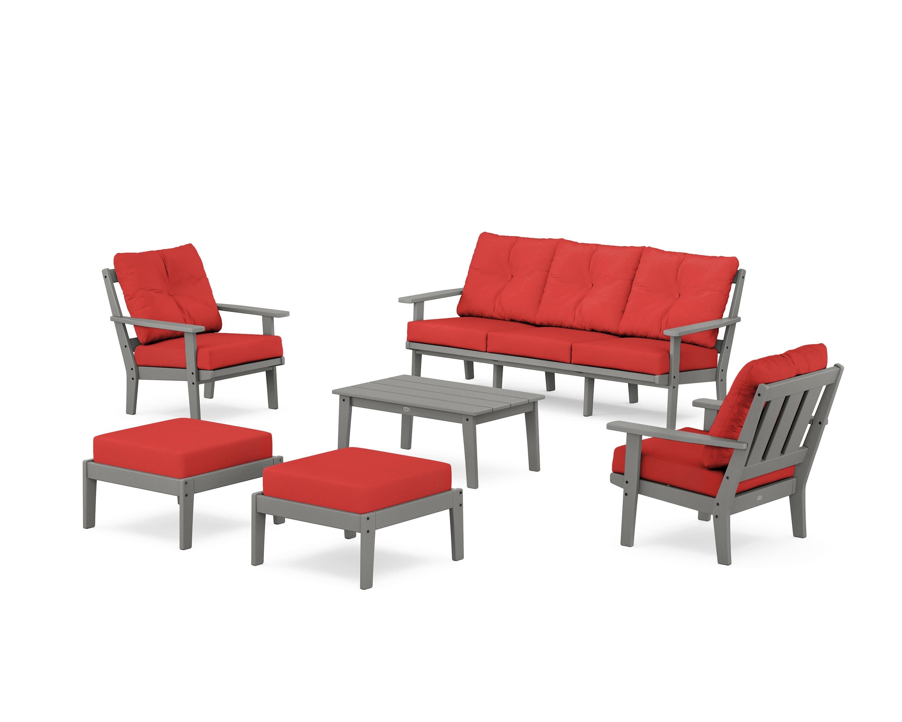 Oxford 6-Piece Lounge Sofa Set in Slate Grey / Crimson Linen