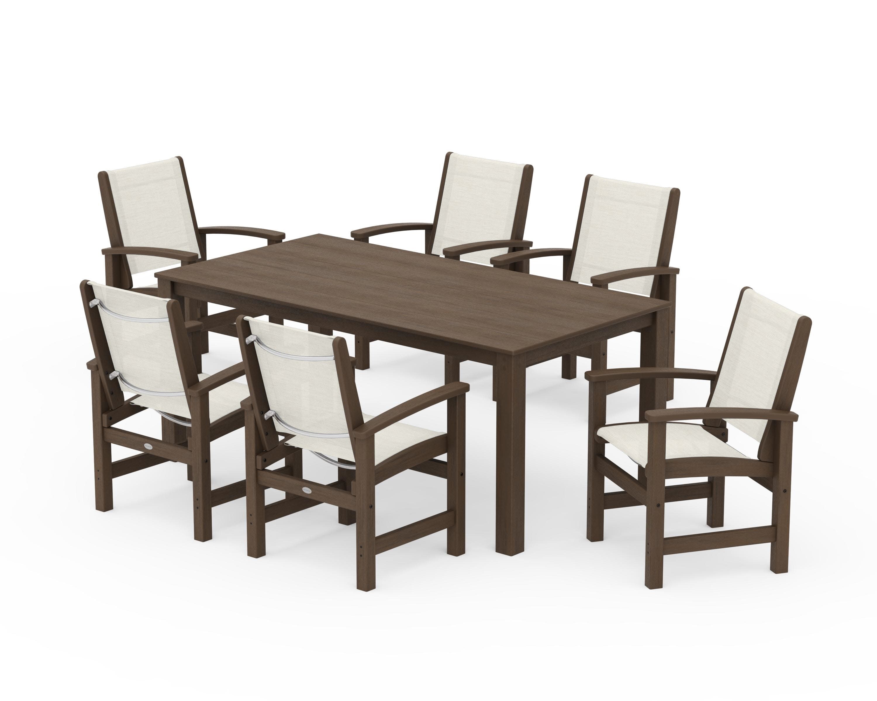 Coastal 7-Piece Parsons Dining Set in Kona / Parchment Sling