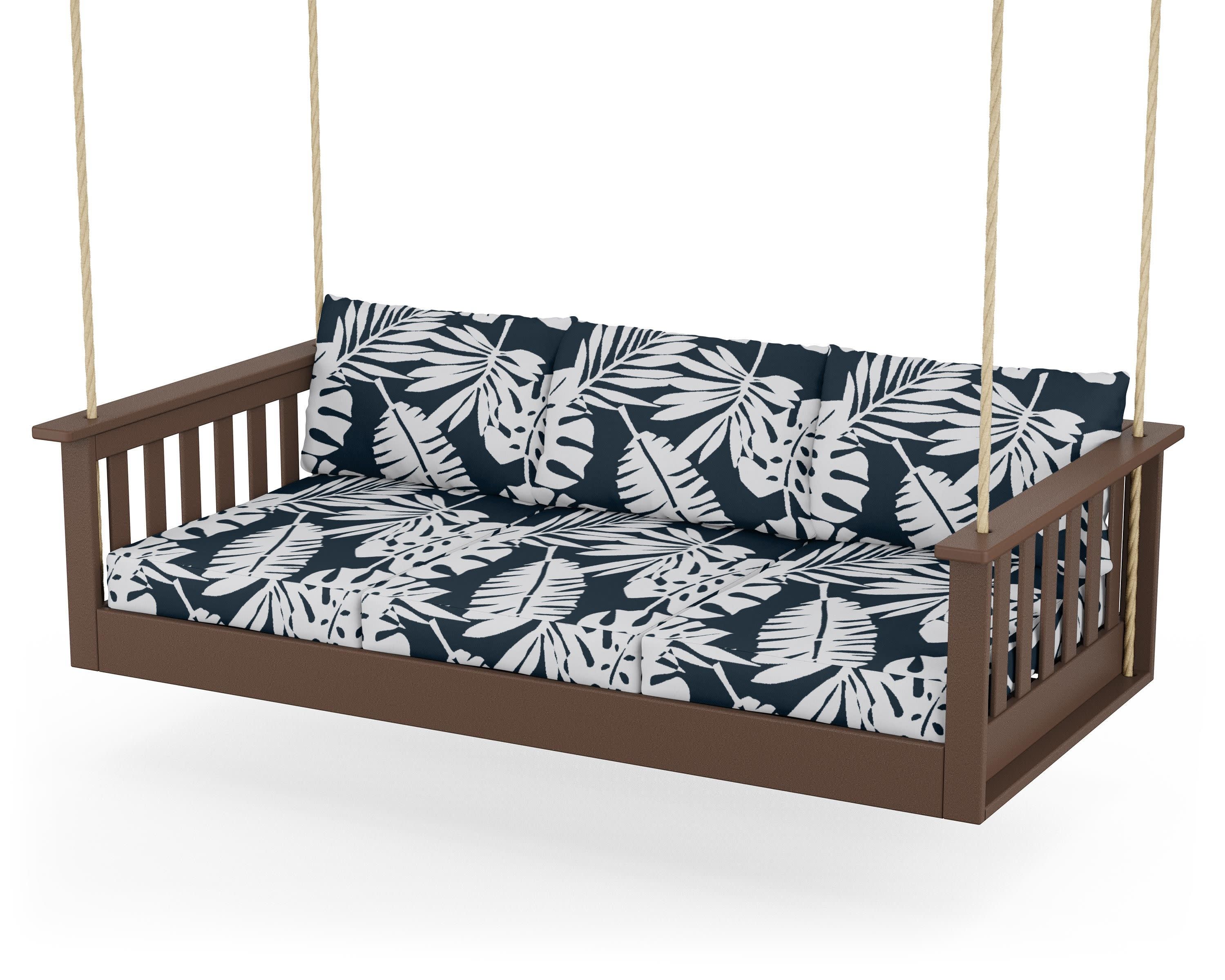 Vineyard Daybed Swing in Mahogany / Leaf Marine Indigo