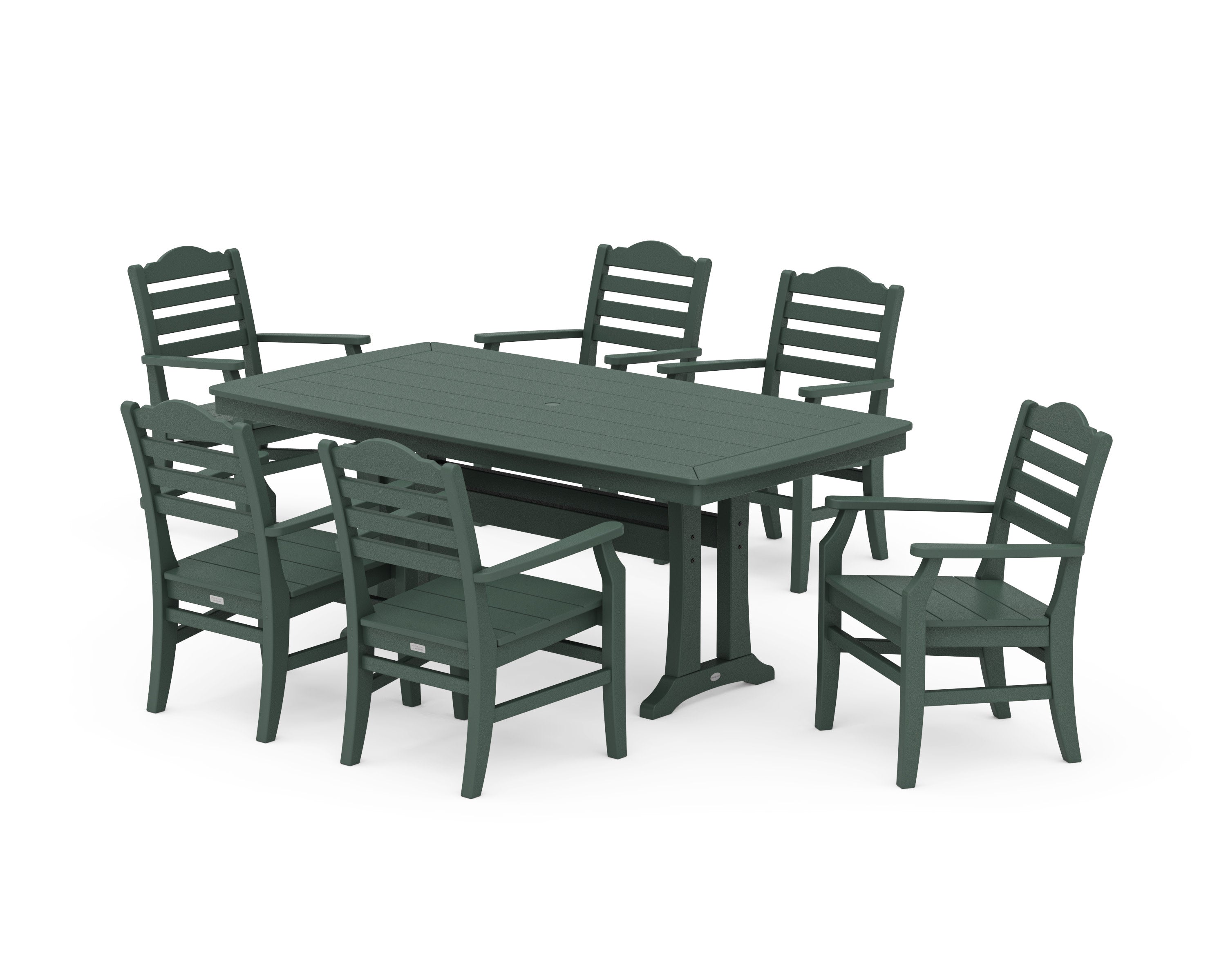 Savannah Arm Chair 7-Piece Dining Set with Trestle Legs in Green