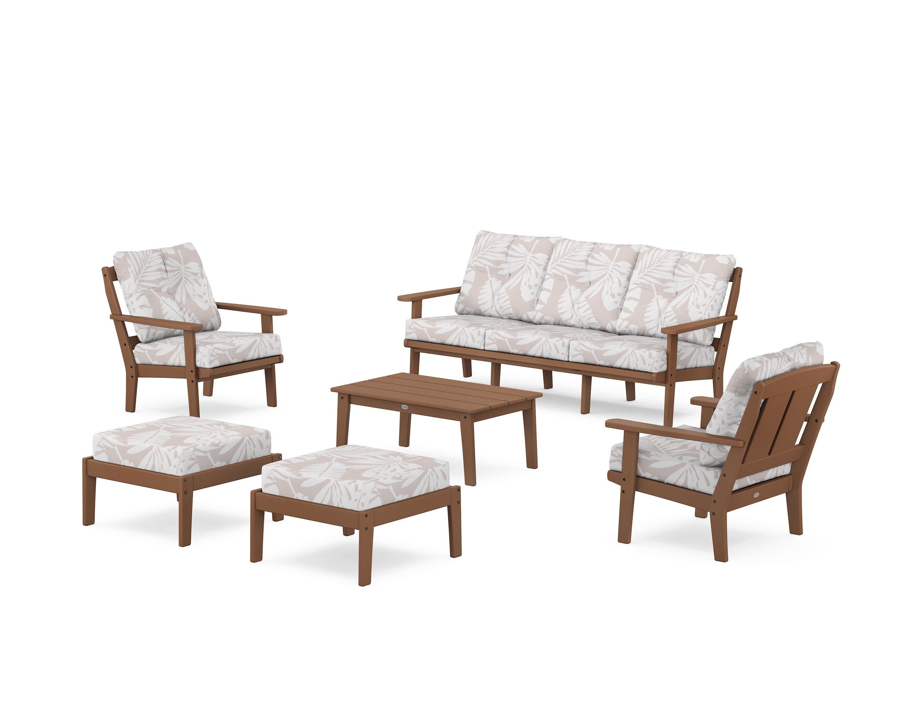 Mission 6-Piece Lounge Sofa Set in Teak / Leaf Dune Burlap