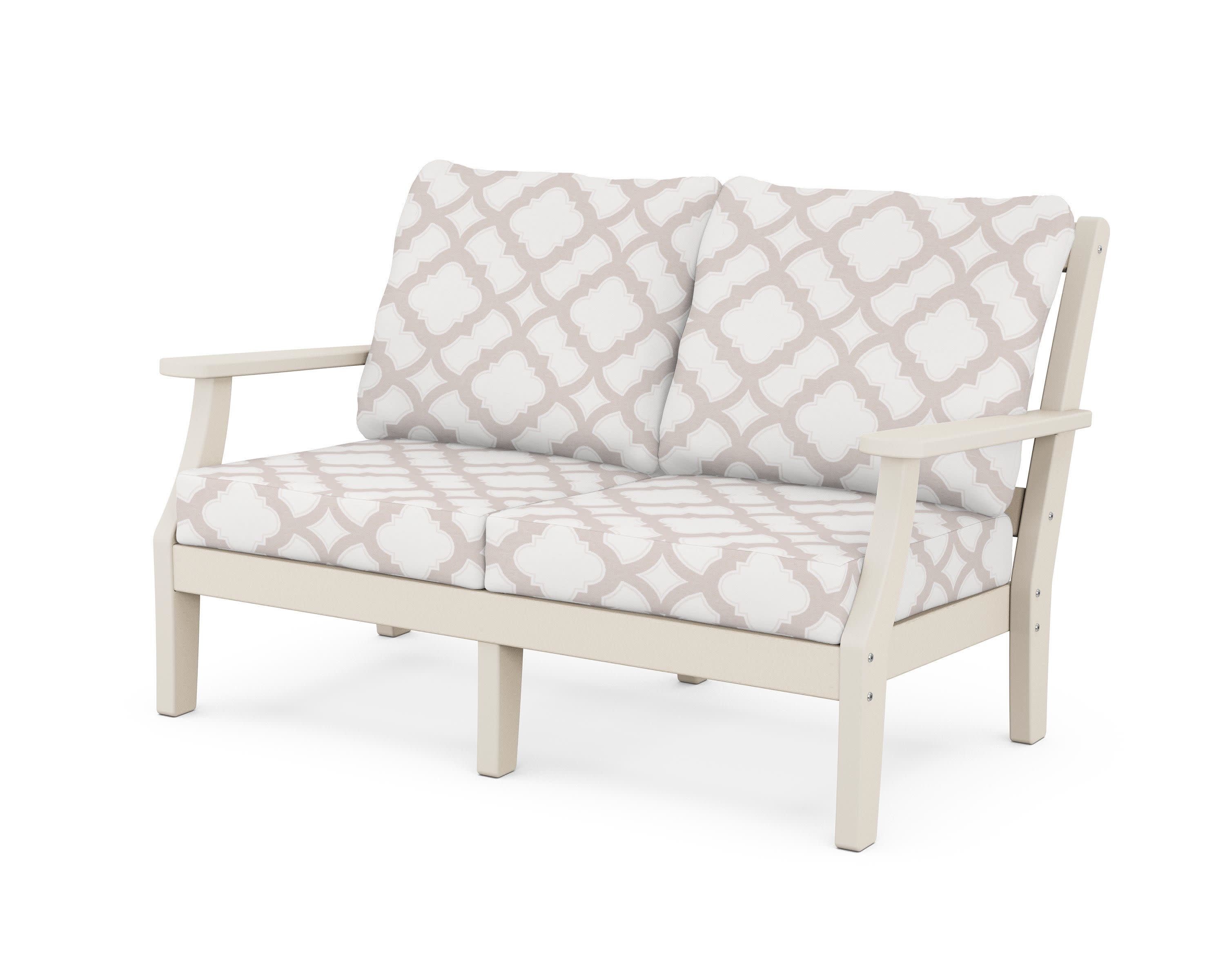 Chinoiserie Deep Seating Loveseat in Sand / Trellis Dune Burlap