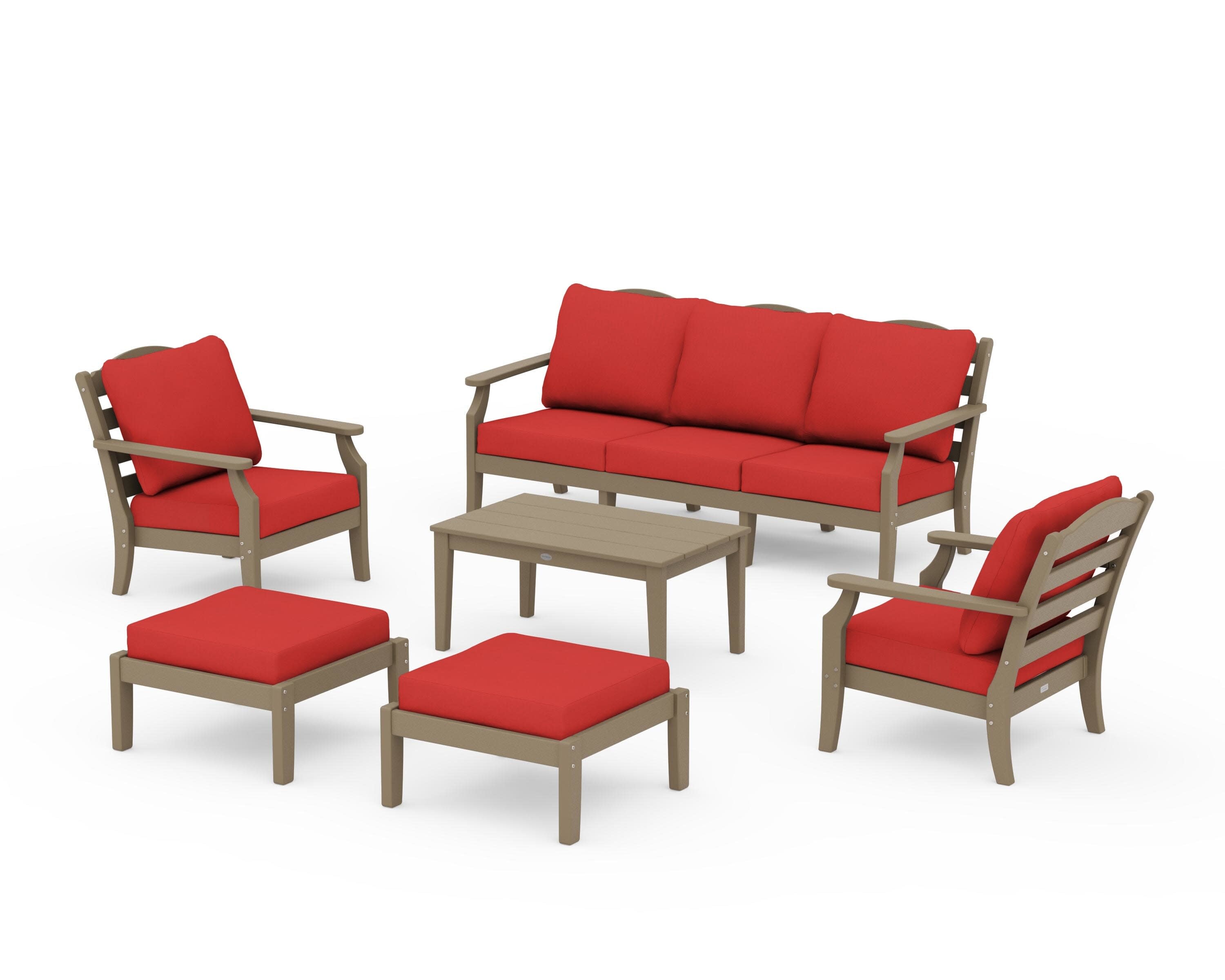 Savannah 6-Piece Lounge Sofa Set in Vintage Sahara / Crimson Linen
