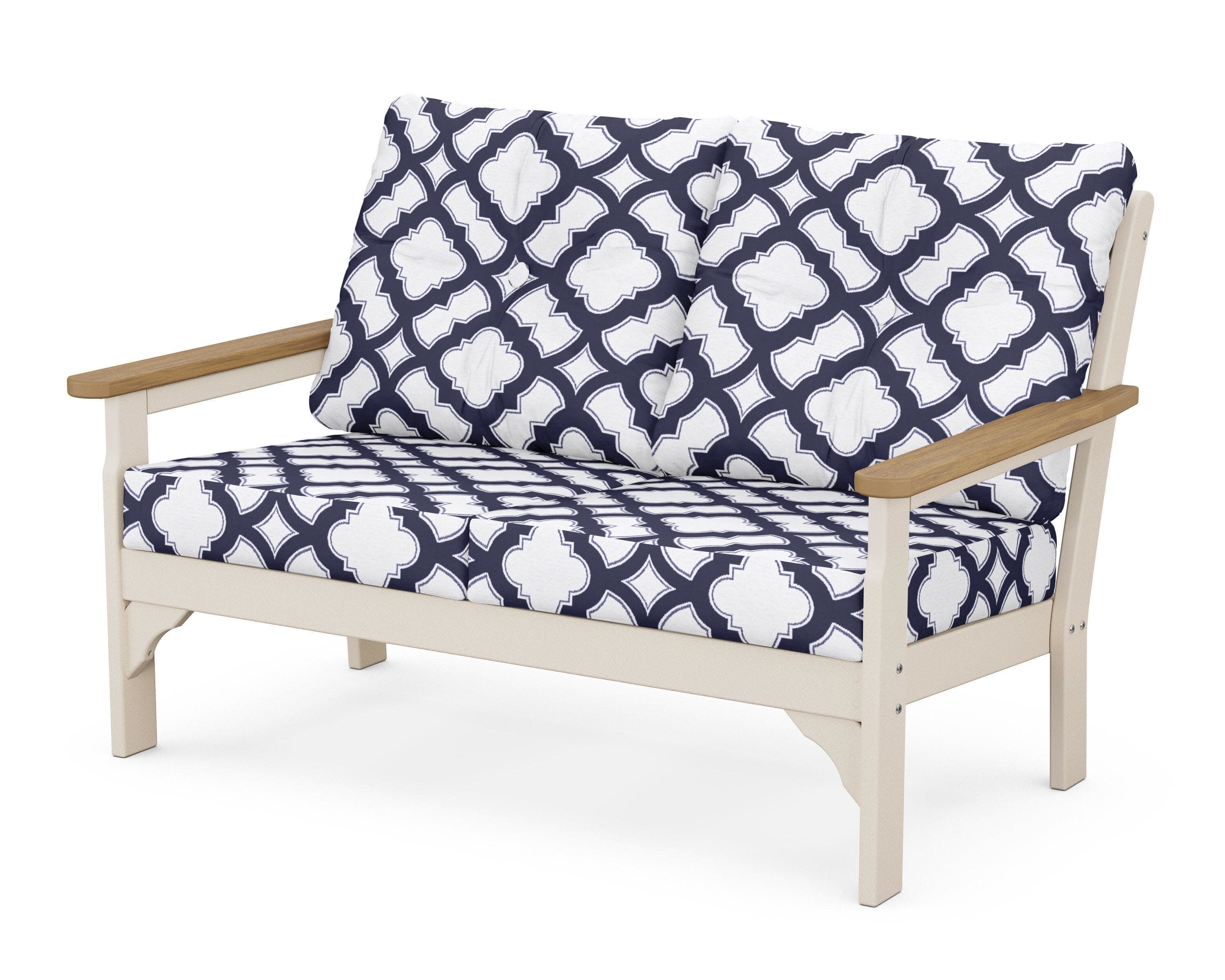 Vineyard Deep Seating Loveseat in Sand / Natural / Trellis Navy