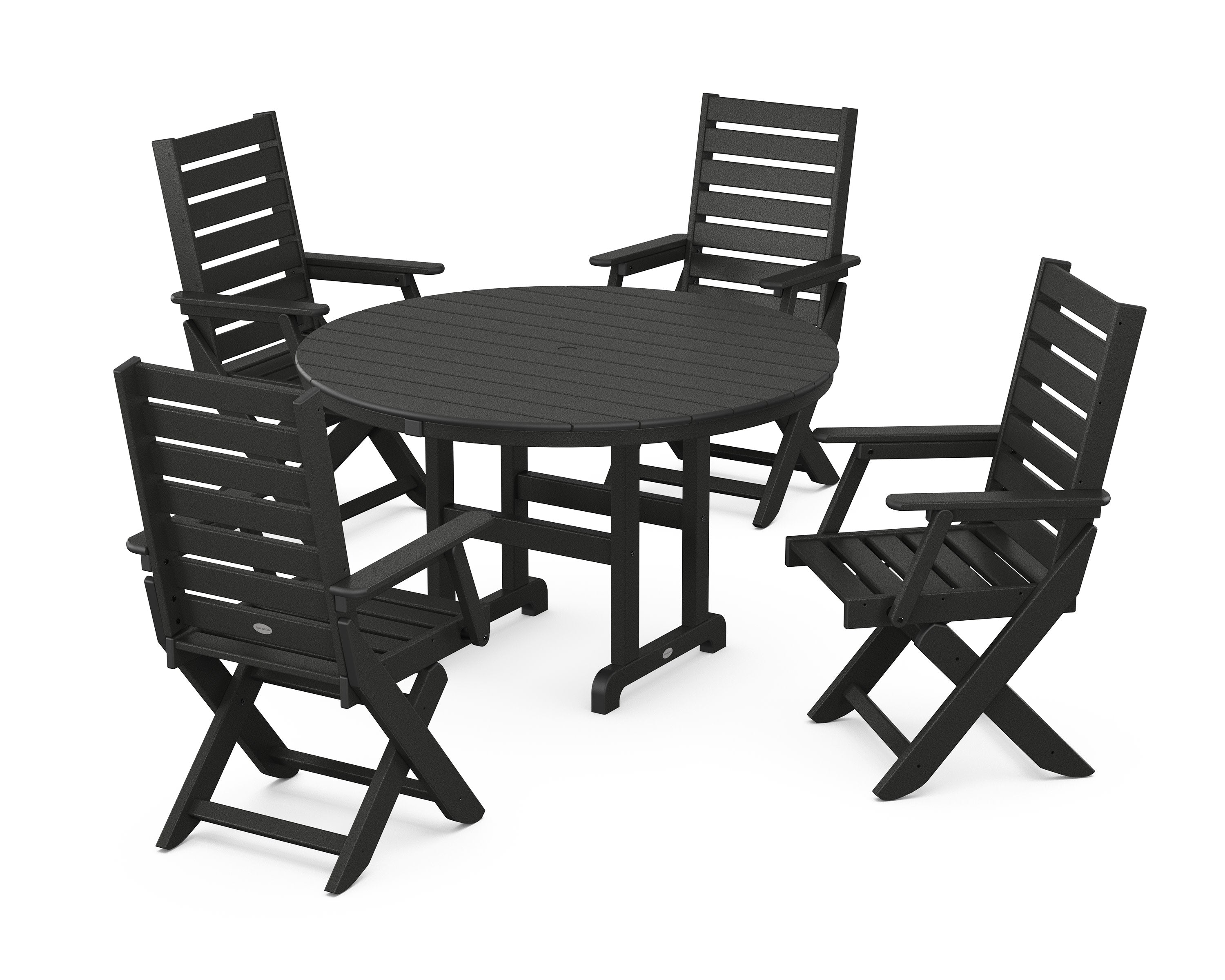 Captain Folding Chair 5-Piece Round Dining Set in Black