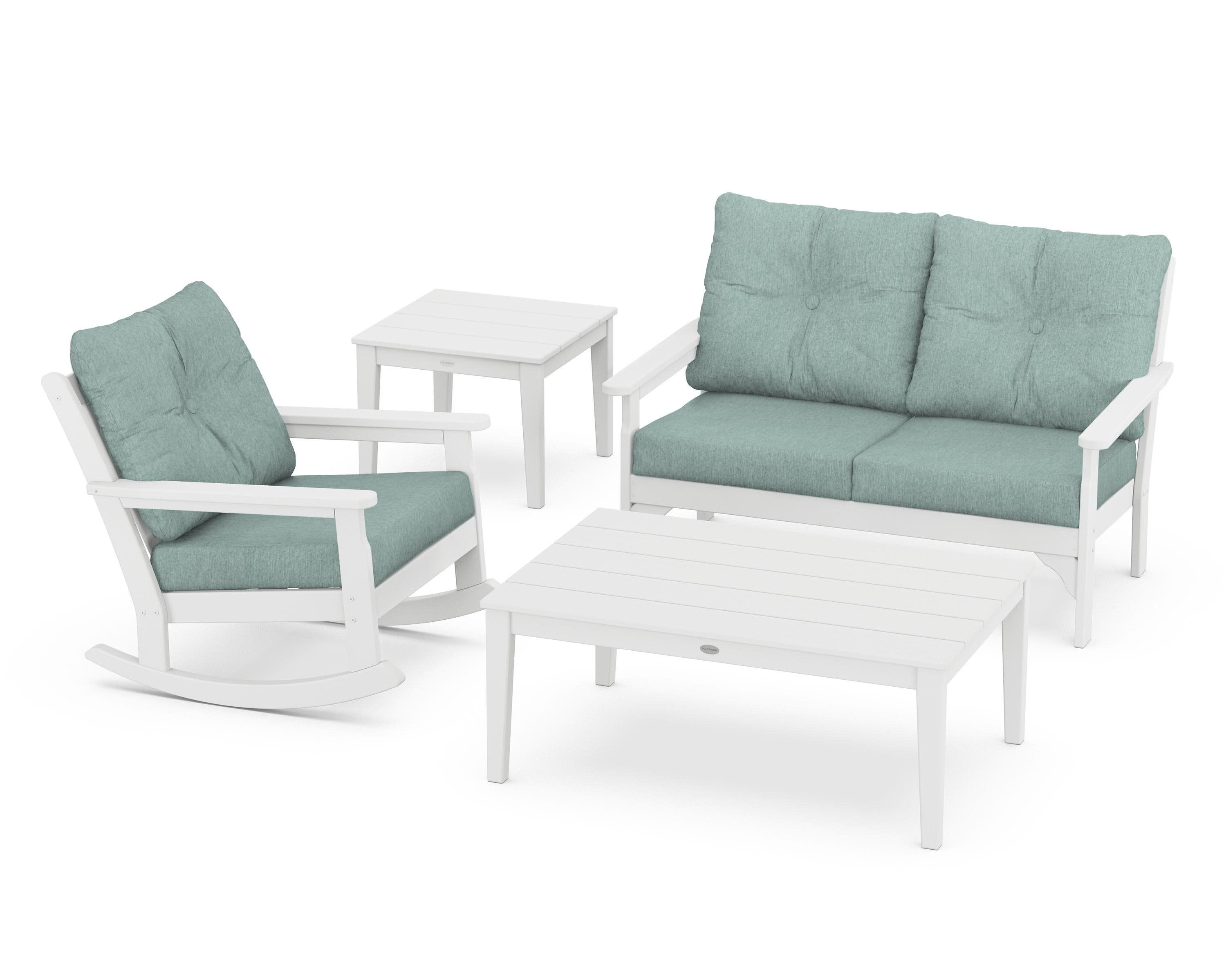 Vineyard 4-Piece Deep Seating Rocker Set in White / Glacier Spa