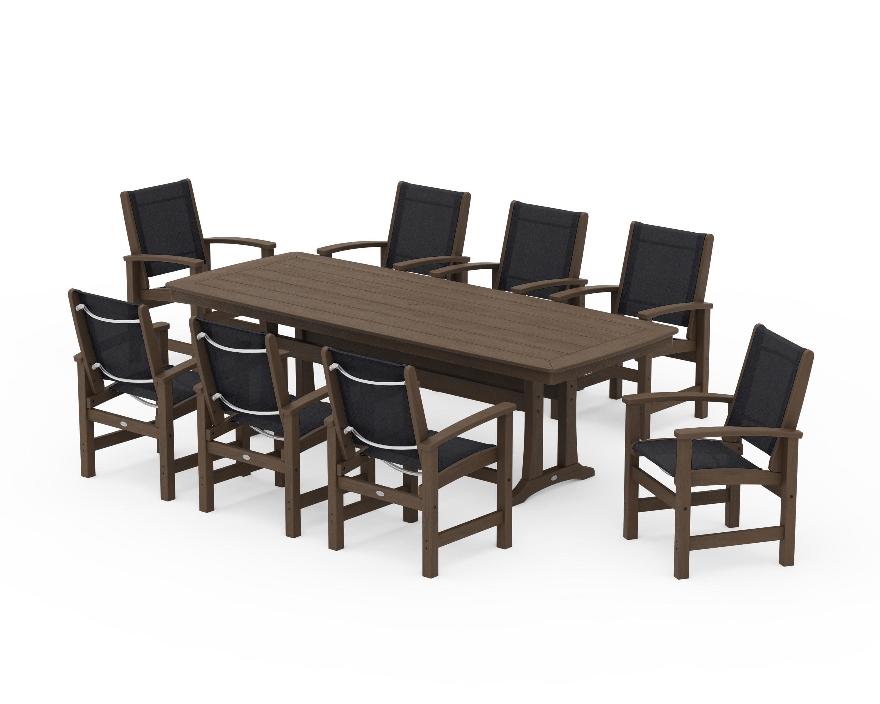 Coastal 9-Piece Dining Set with Trestle Legs in Kona / Black Sling
