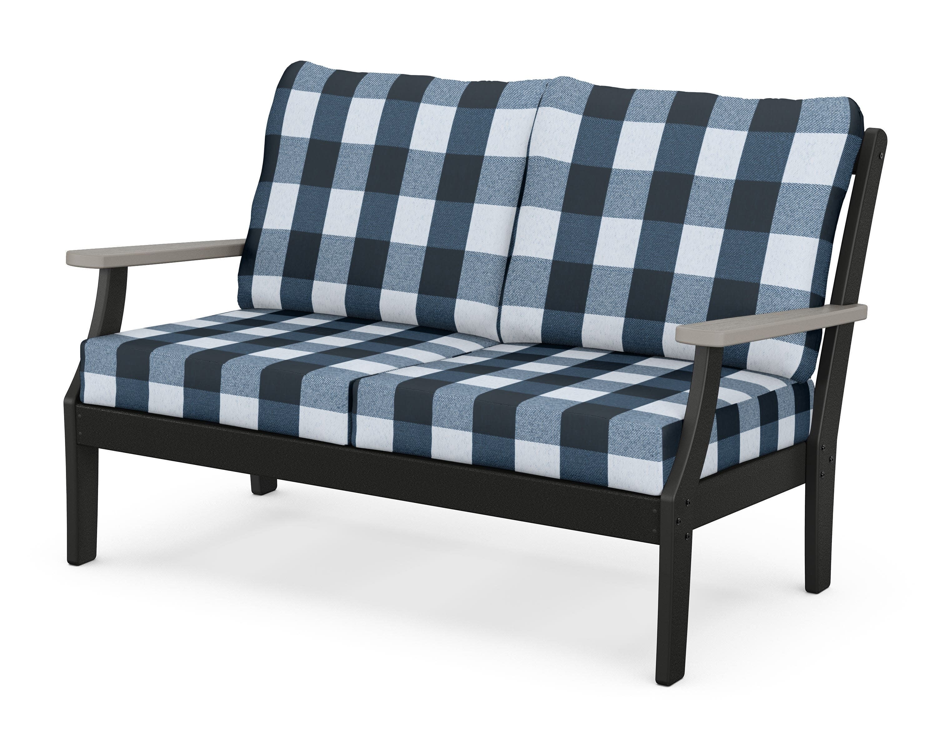 Braxton Deep Seating Loveseat in Black / Driftwood / Buffalo Plaid Marine Indigo