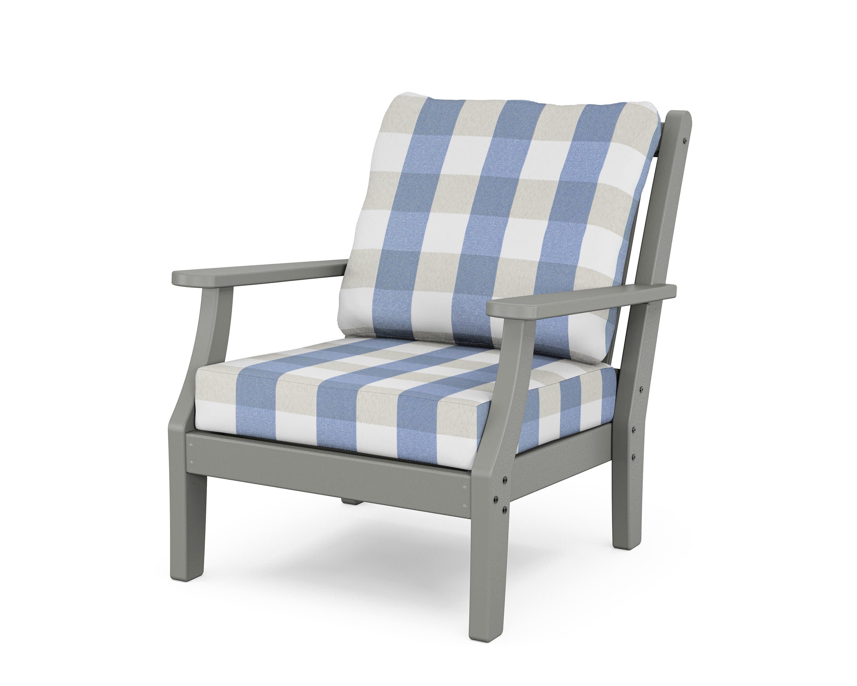 Wovendale Deep Seating Chair in Slate Grey / Buffalo Plaid Sky Blue