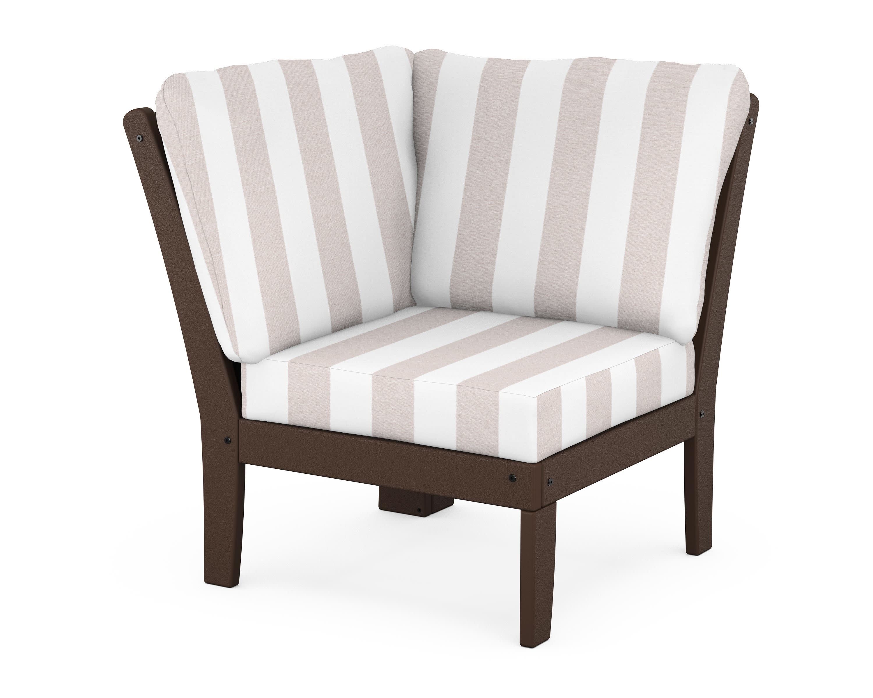 Braxton Modular Corner Chair in Mahogany / Cabana Stripe Dune Burlap