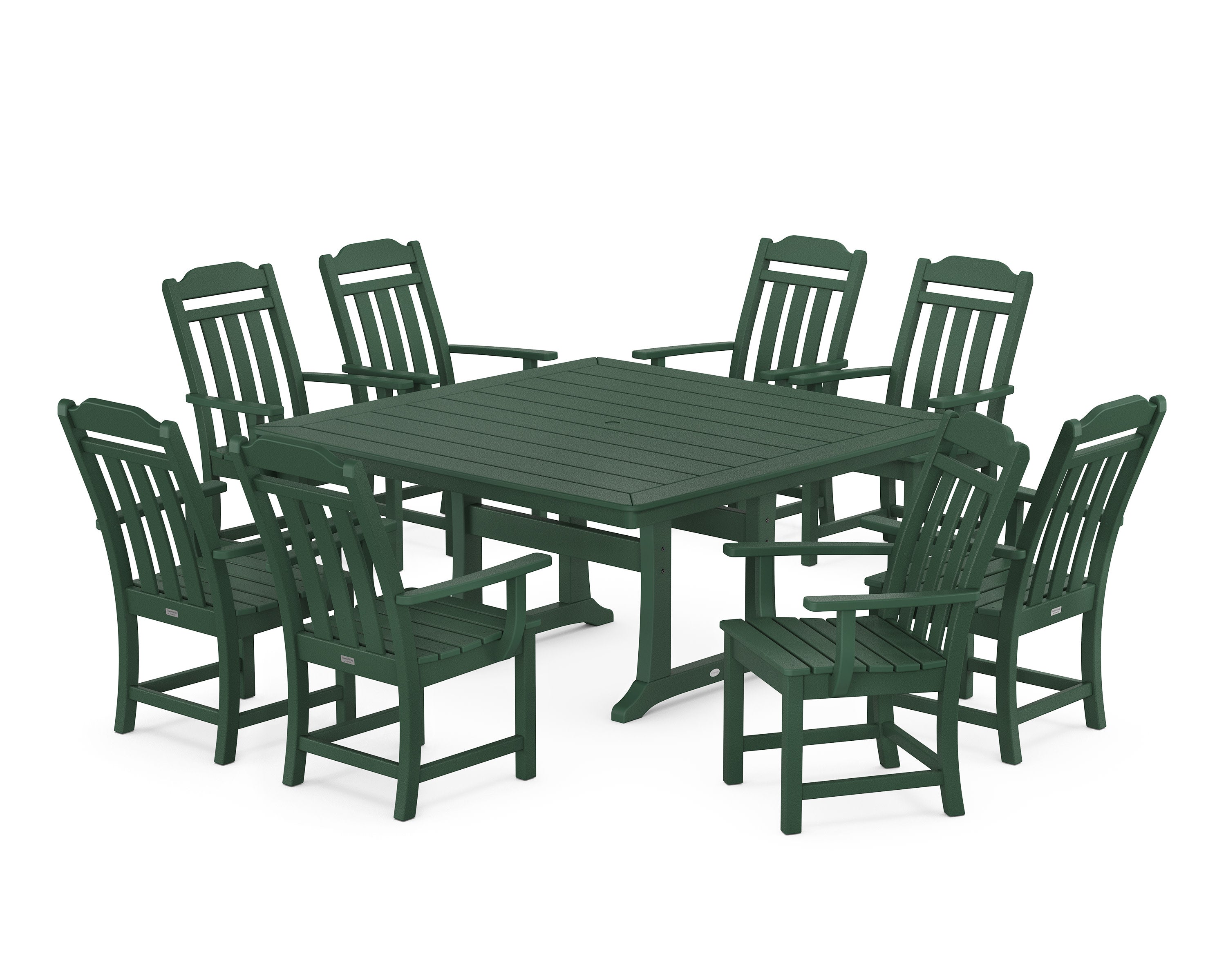 Cottage 9-Piece Square Dining Set with Trestle Legs in Green