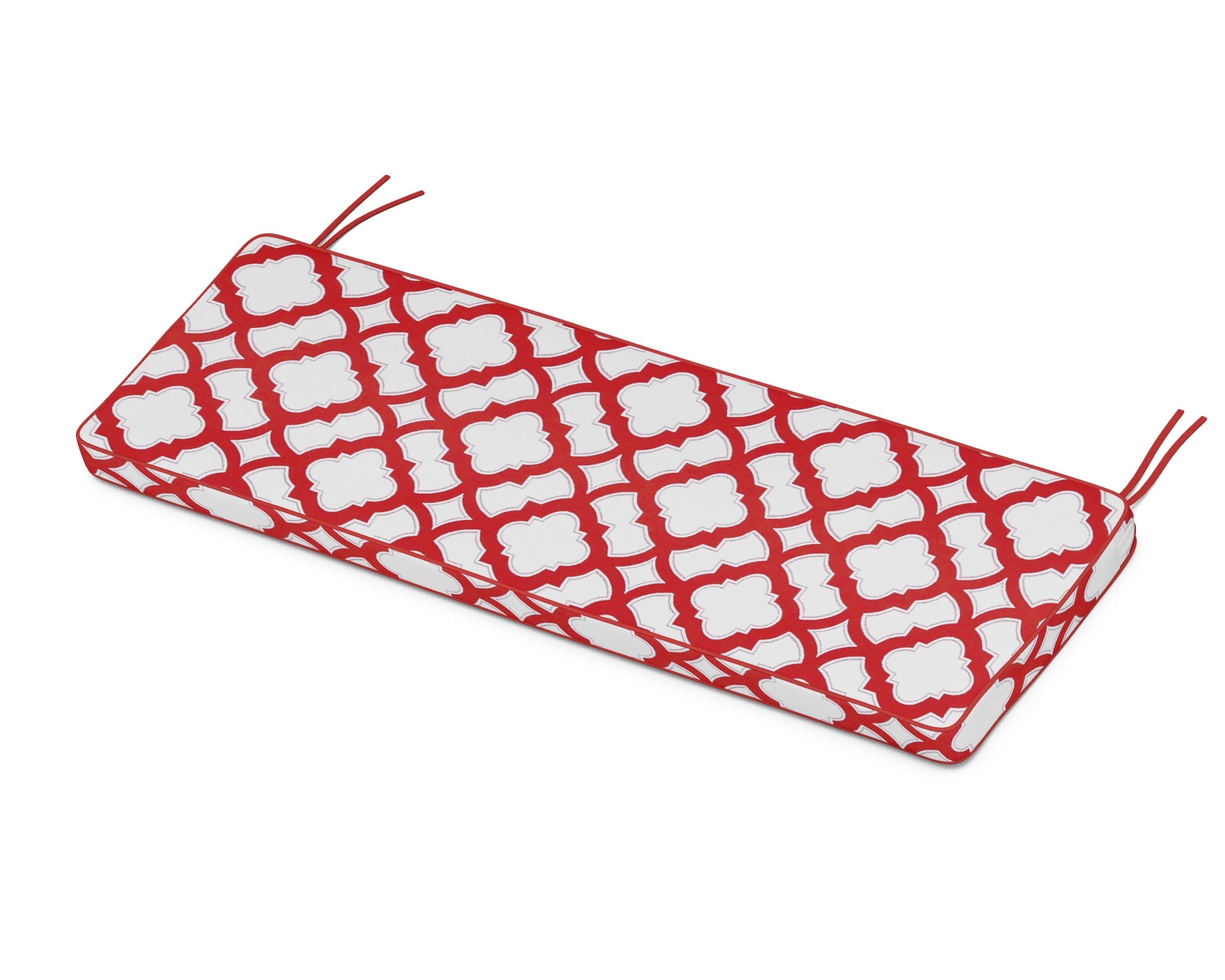 Chinoiserie Bench Seat Cushion in Trellis Crimson