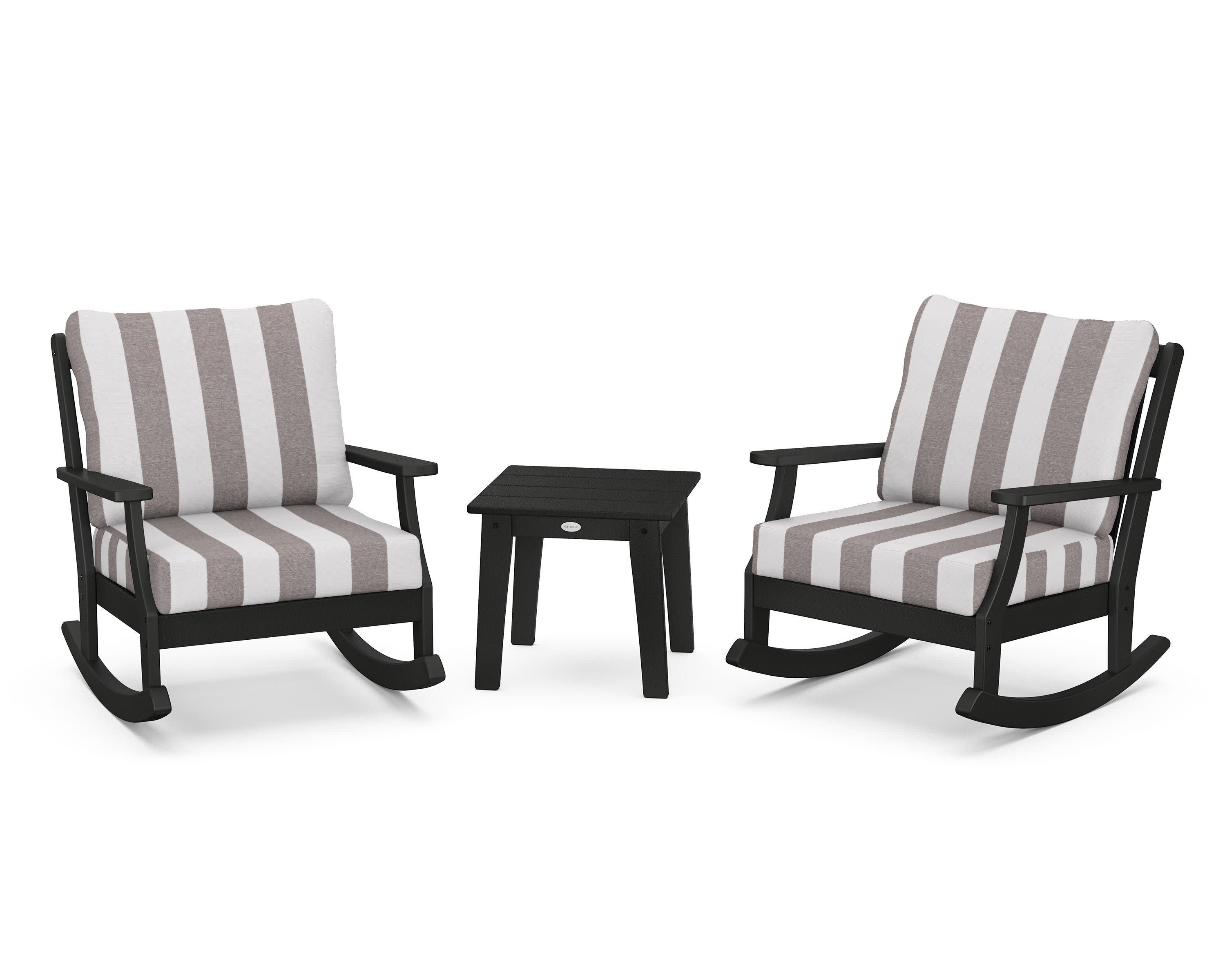 Braxton 3-Piece Deep Seating Rocker Set in Black / Cabana Stripe Grey Mist