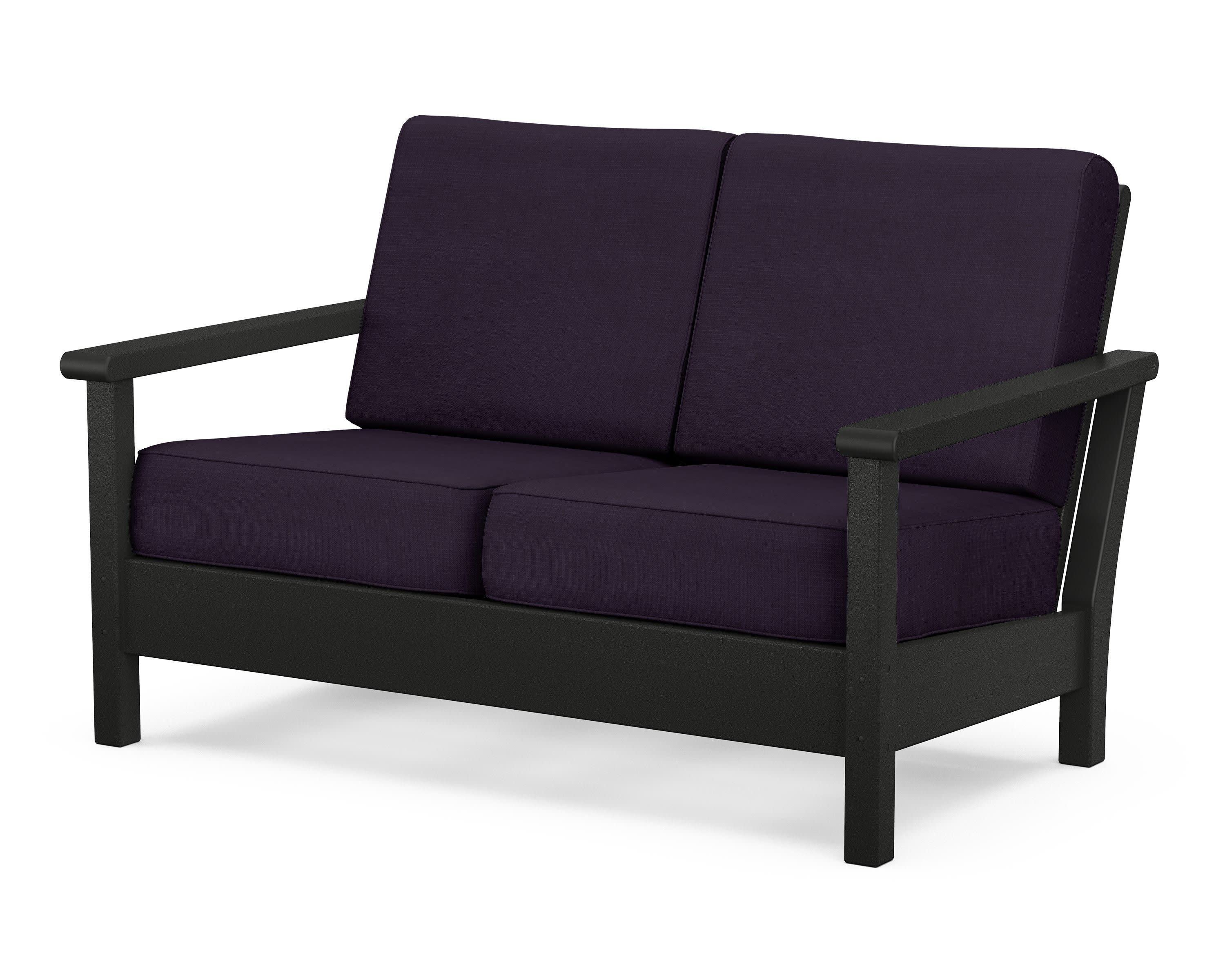 Harbour Deep Seating Loveseat in Black / Navy Linen