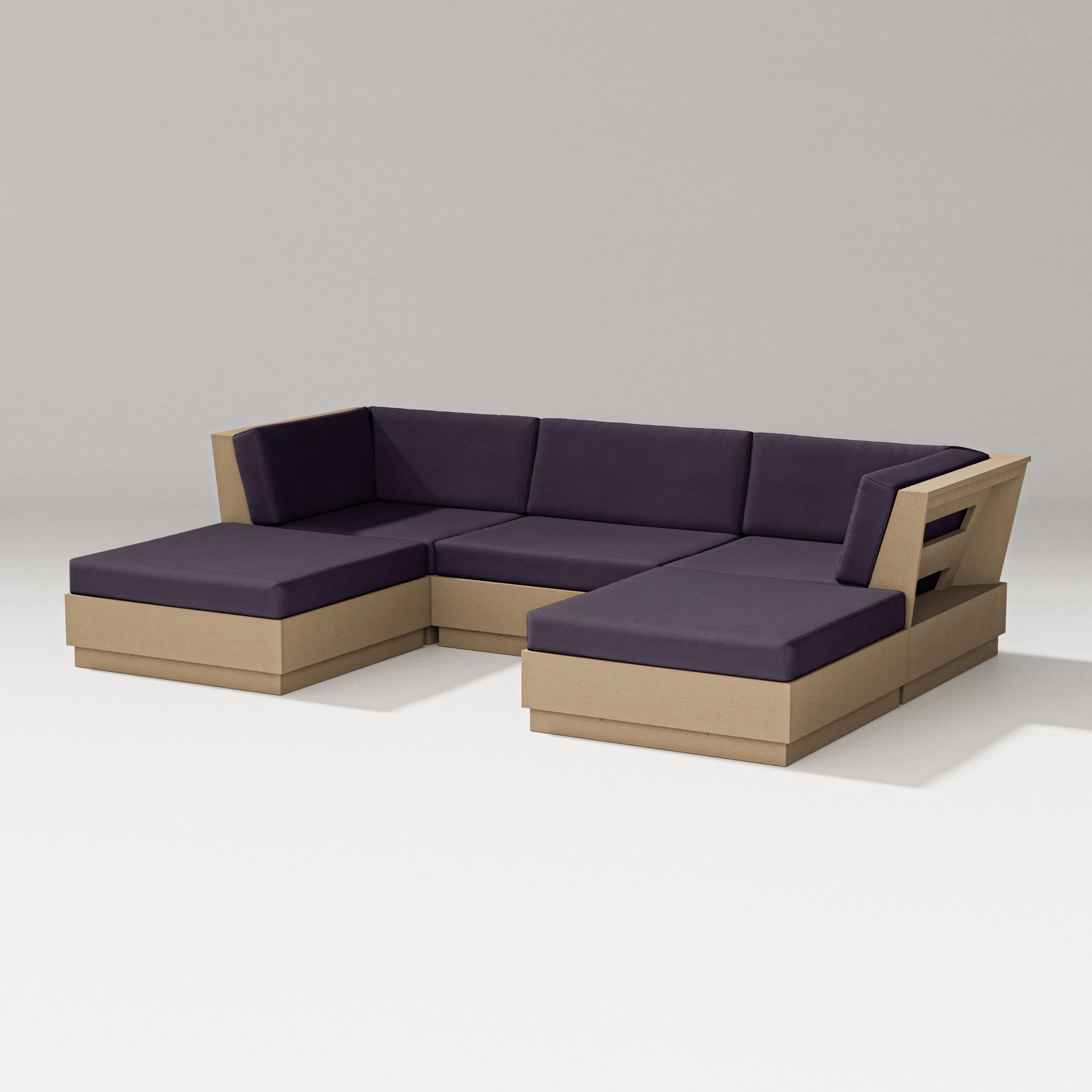 Elevate Double Chaise Sectional in Vintage Sahara / Navy Linen