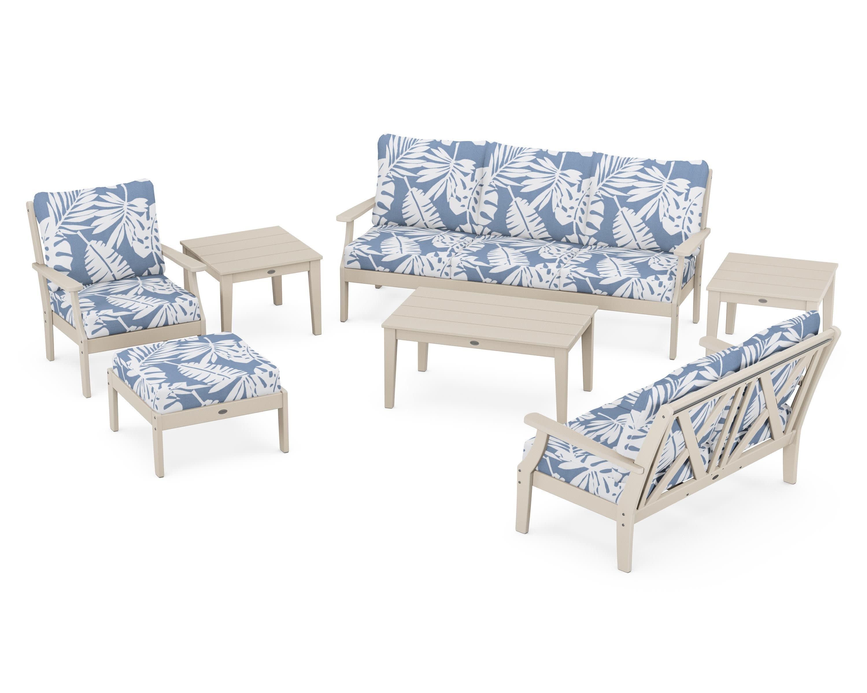 Braxton 7-Piece Deep Seating Set in Sand / Leaf Sky Blue