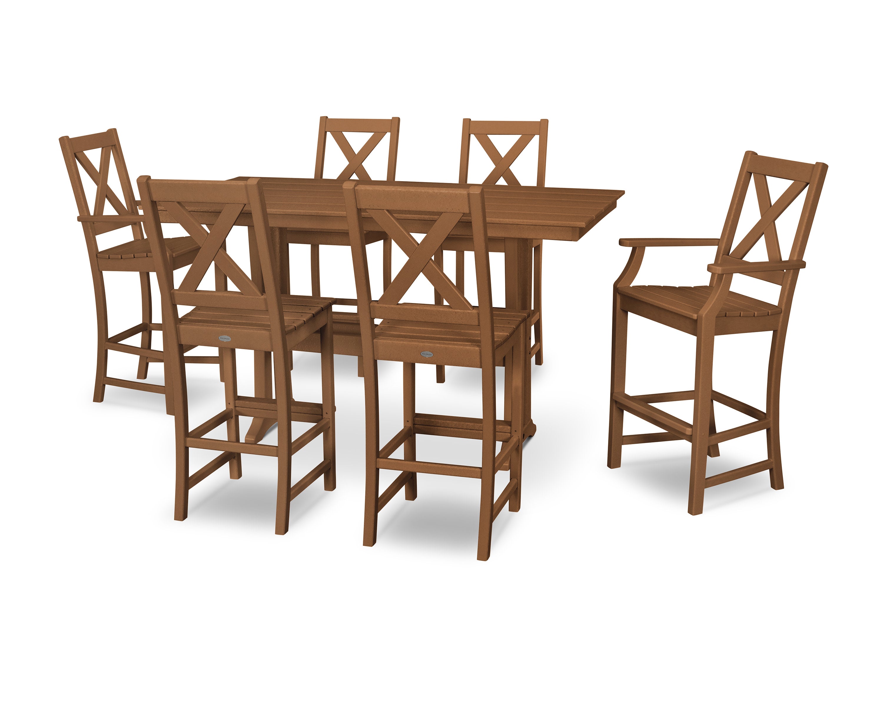 Braxton 7-Piece Farmhouse Trestle Bar Set in Teak