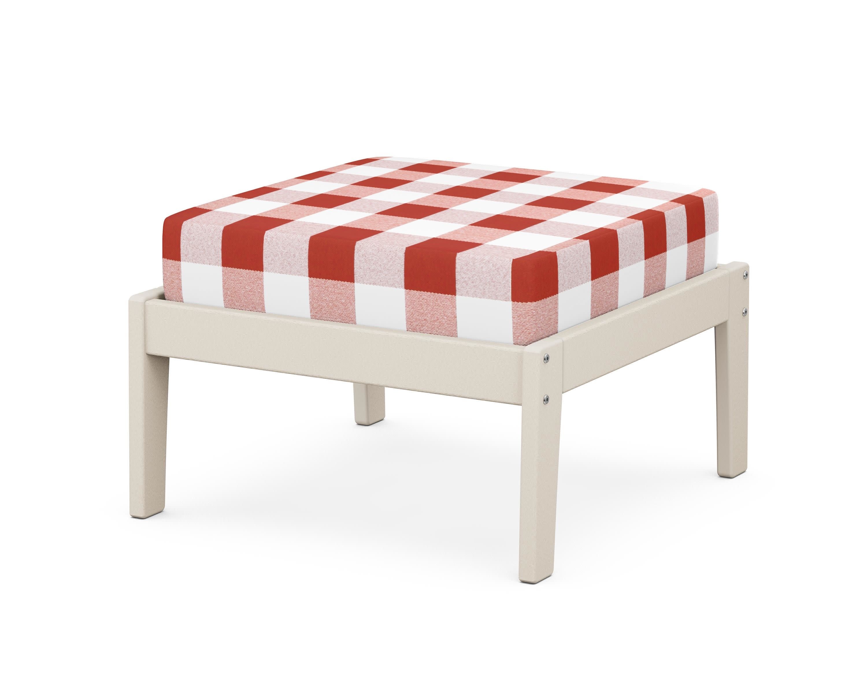 Deep Seating Ottoman in Sand / Buffalo Plaid Crimson