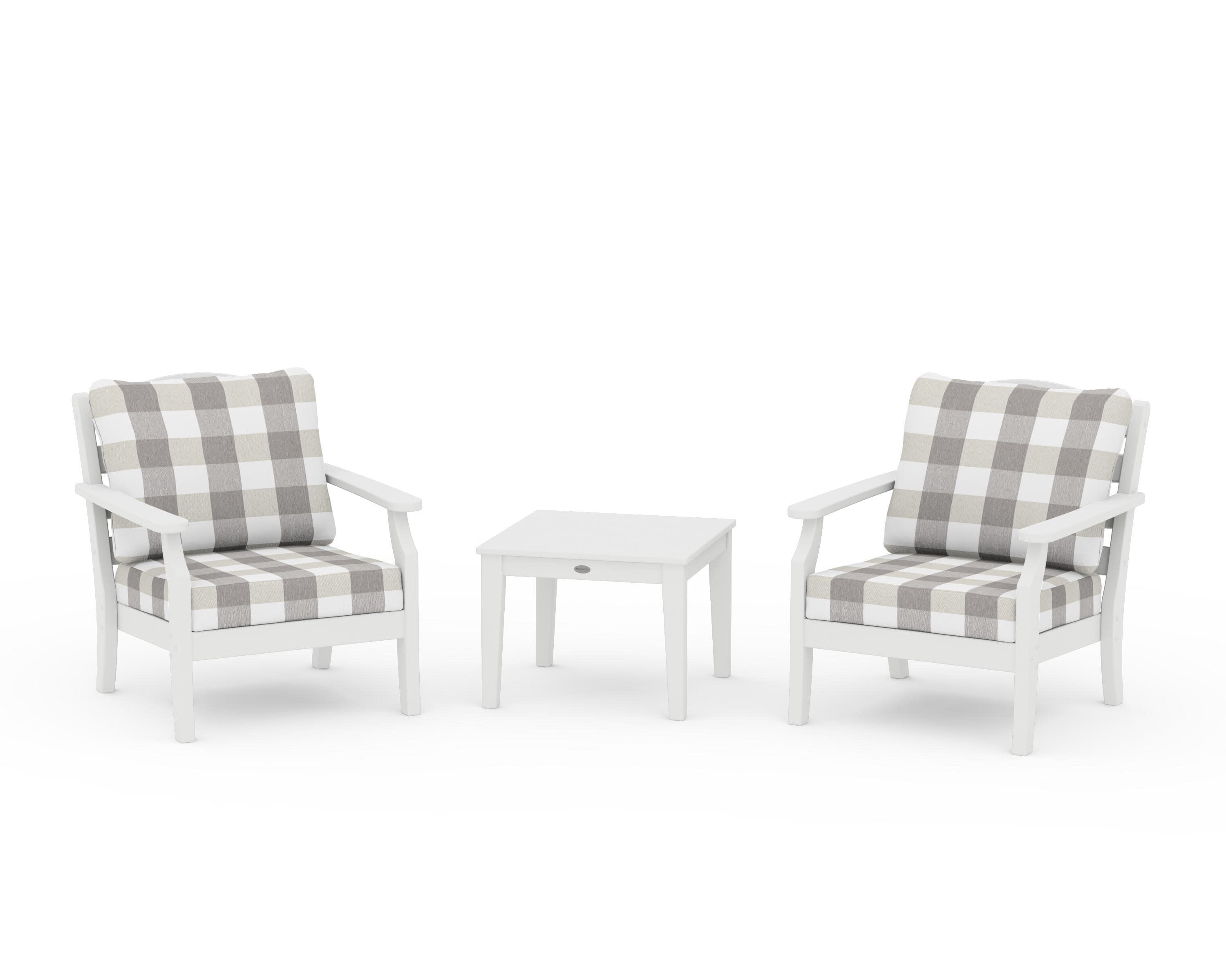 Savannah 3-Piece Deep Seating Set in White / Buffalo Plaid Grey Mist