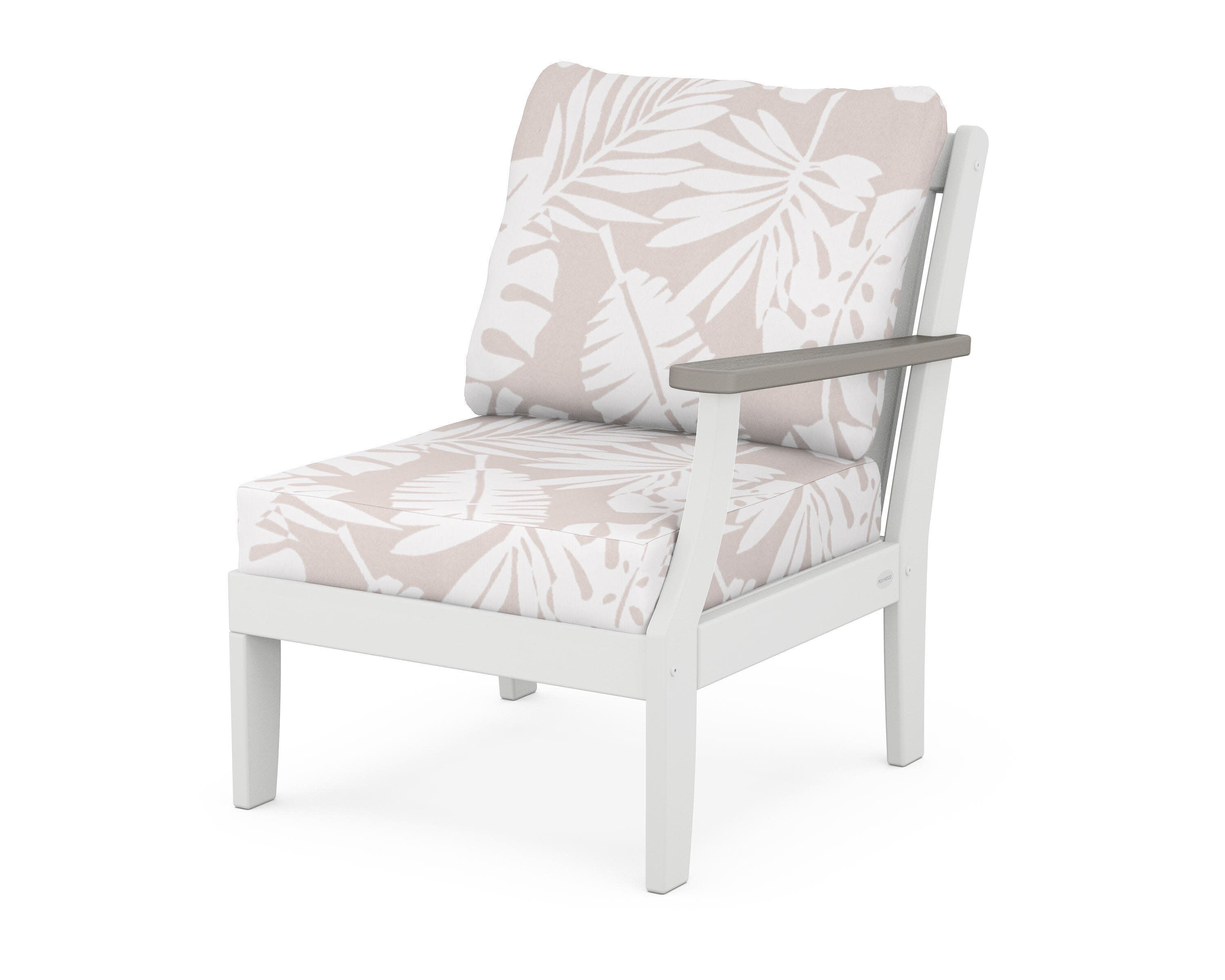 Braxton Modular Right Arm Chair in White / Driftwood / Leaf Dune Burlap
