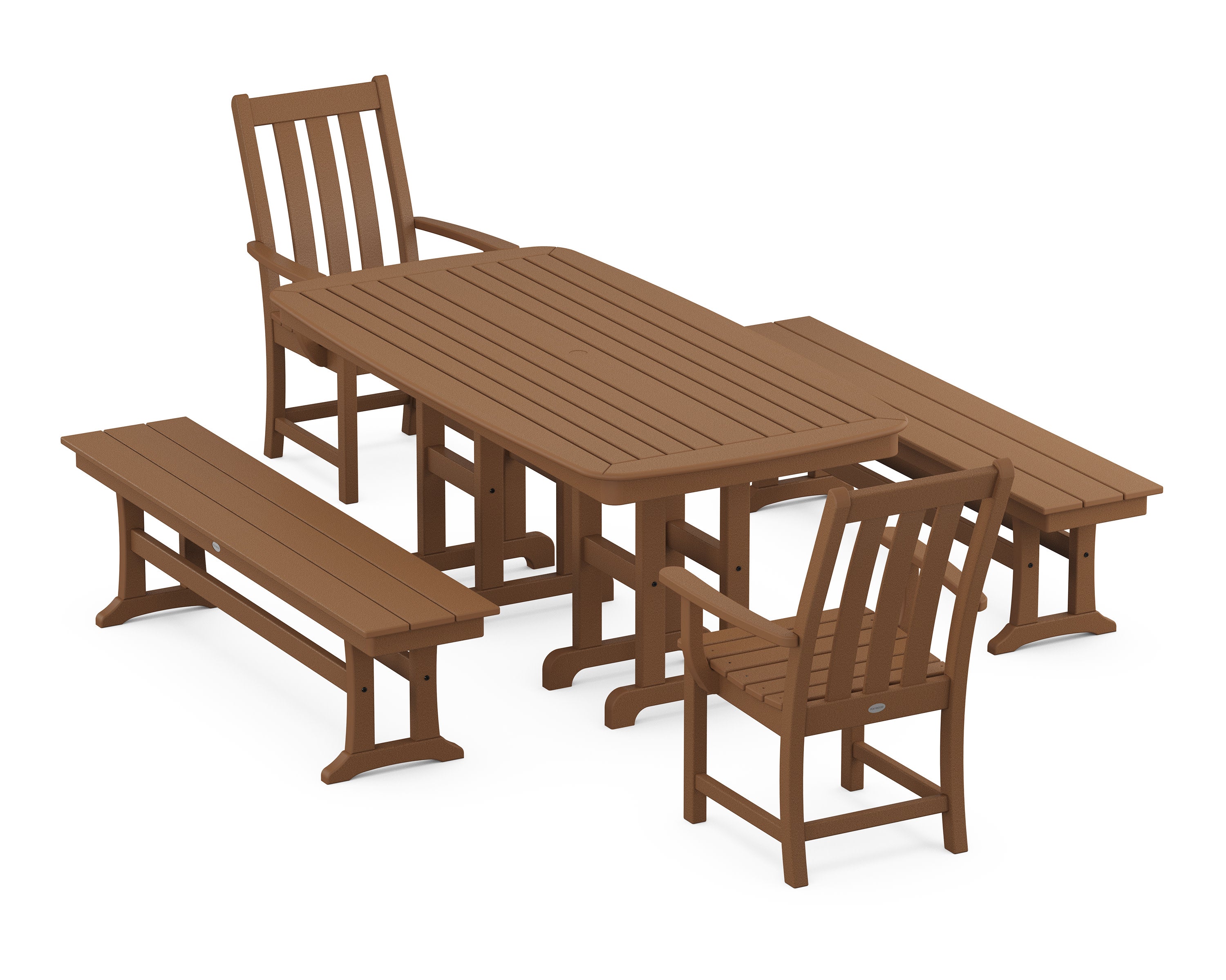 Vineyard 5-Piece Dining Set with Benches in Teak