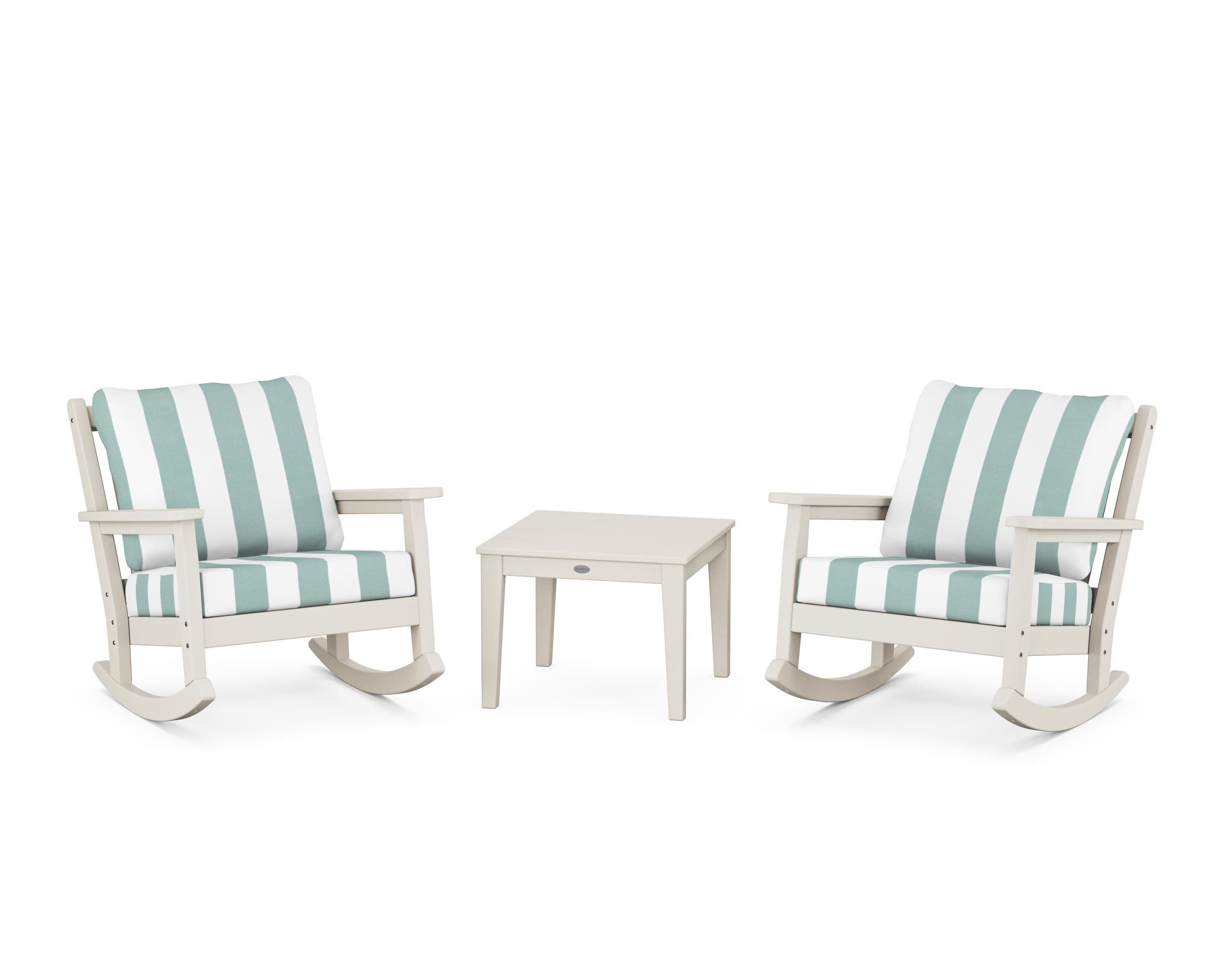 Chippendale 3-Piece Deep Seating Rocker Set in Sand / Cabana Stripe Glacier Spa