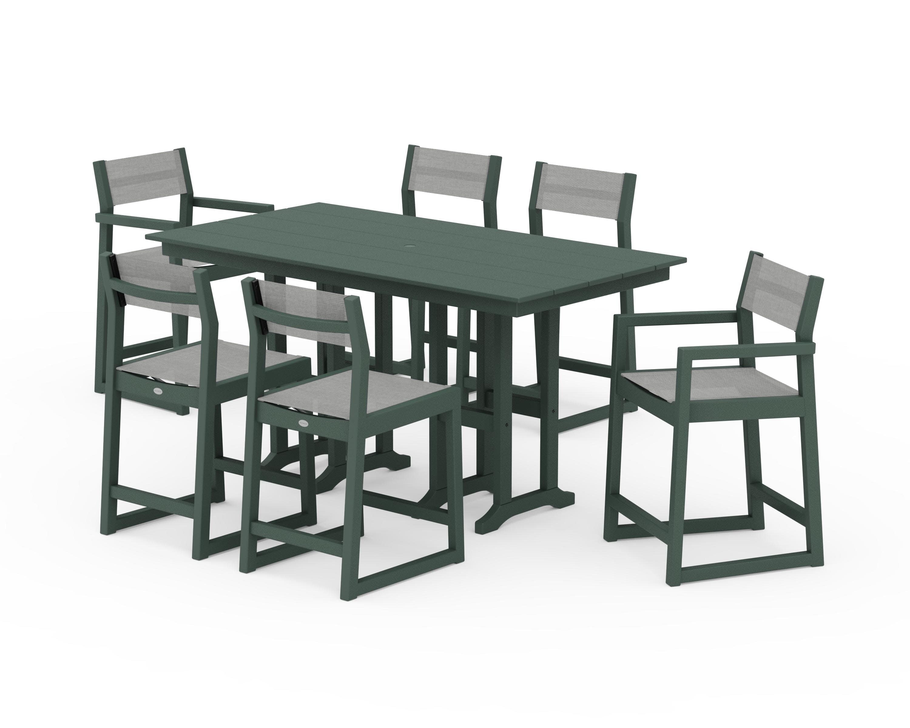 EDGE Sling 7-Piece Farmhouse Counter Set in Green / Metallic Sling