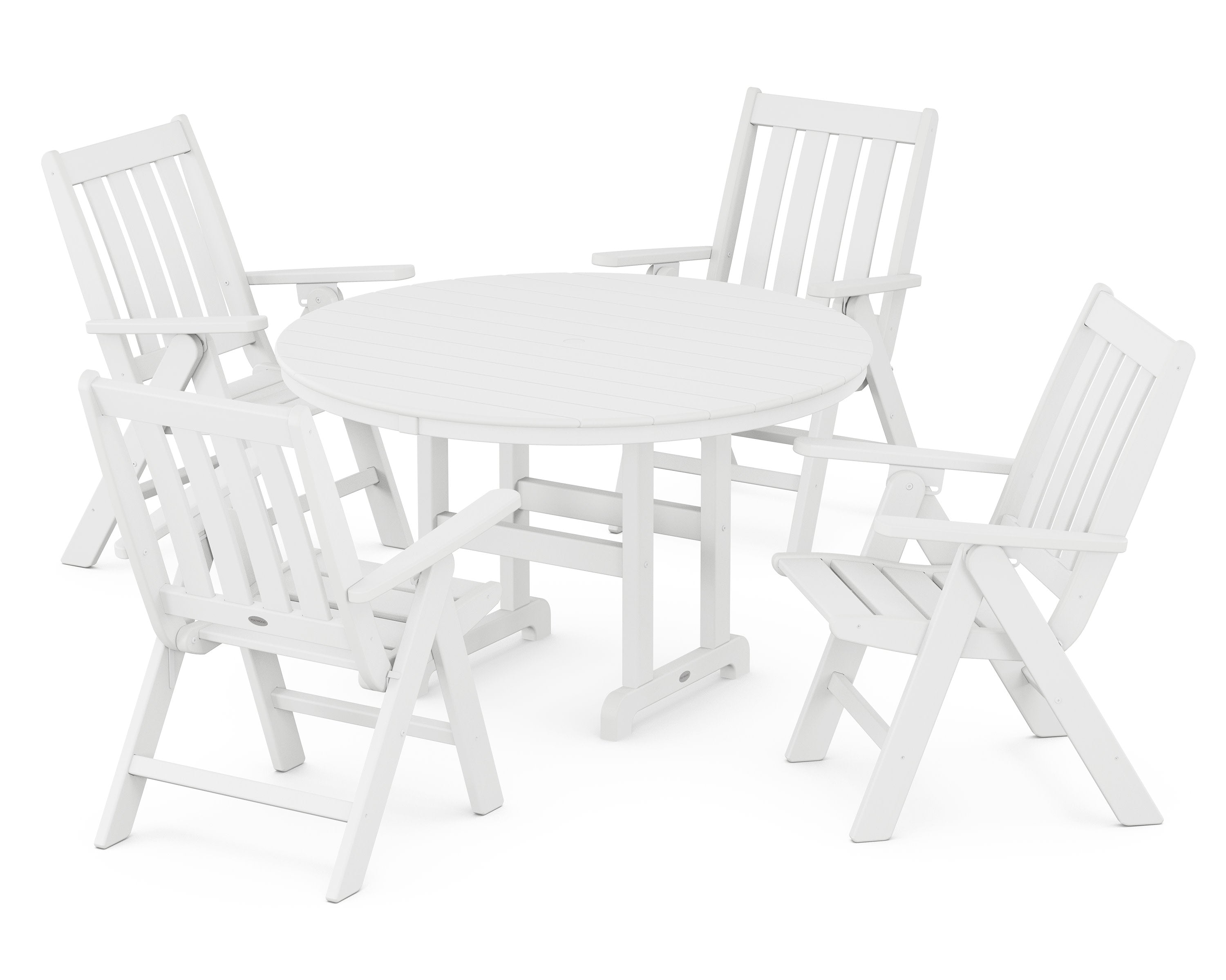 Vineyard Folding Chair 5-Piece Round Farmhouse Dining Set in White